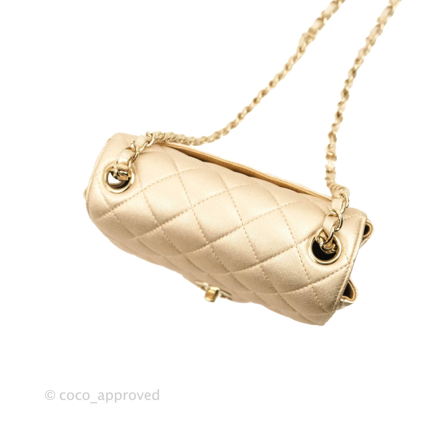 Chanel Classic Quilted Mini Square Flap Iridescent Gold Gold Hardware 21P