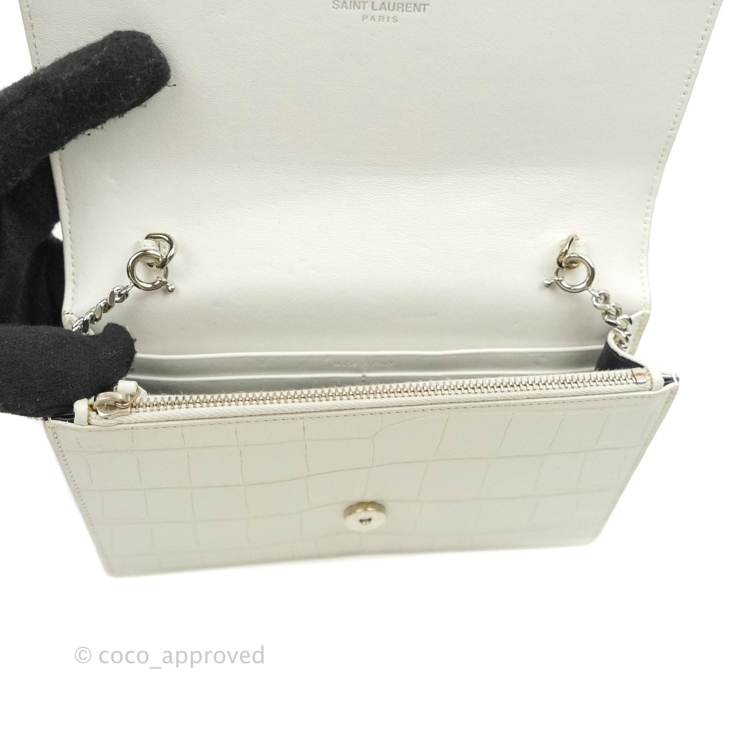 Saint Laurent Kate Tassel WOC White Silver Hardware