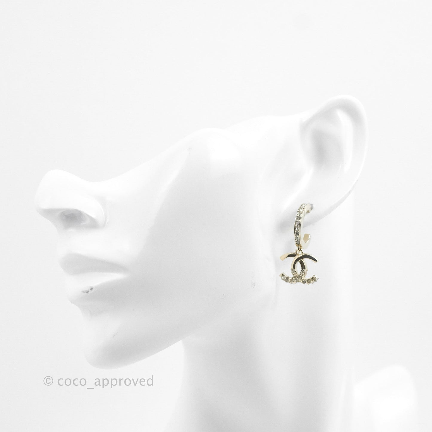 Chanel CC Crystal Hoop Earrings Gold Tone 22K