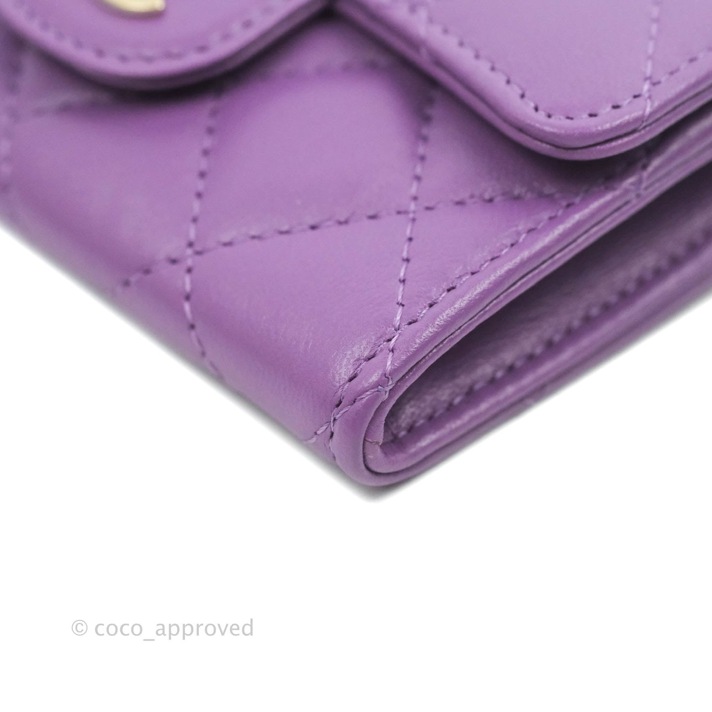 Chanel Quilted Flap Card Holder Purple Lambskin Gold Hardware