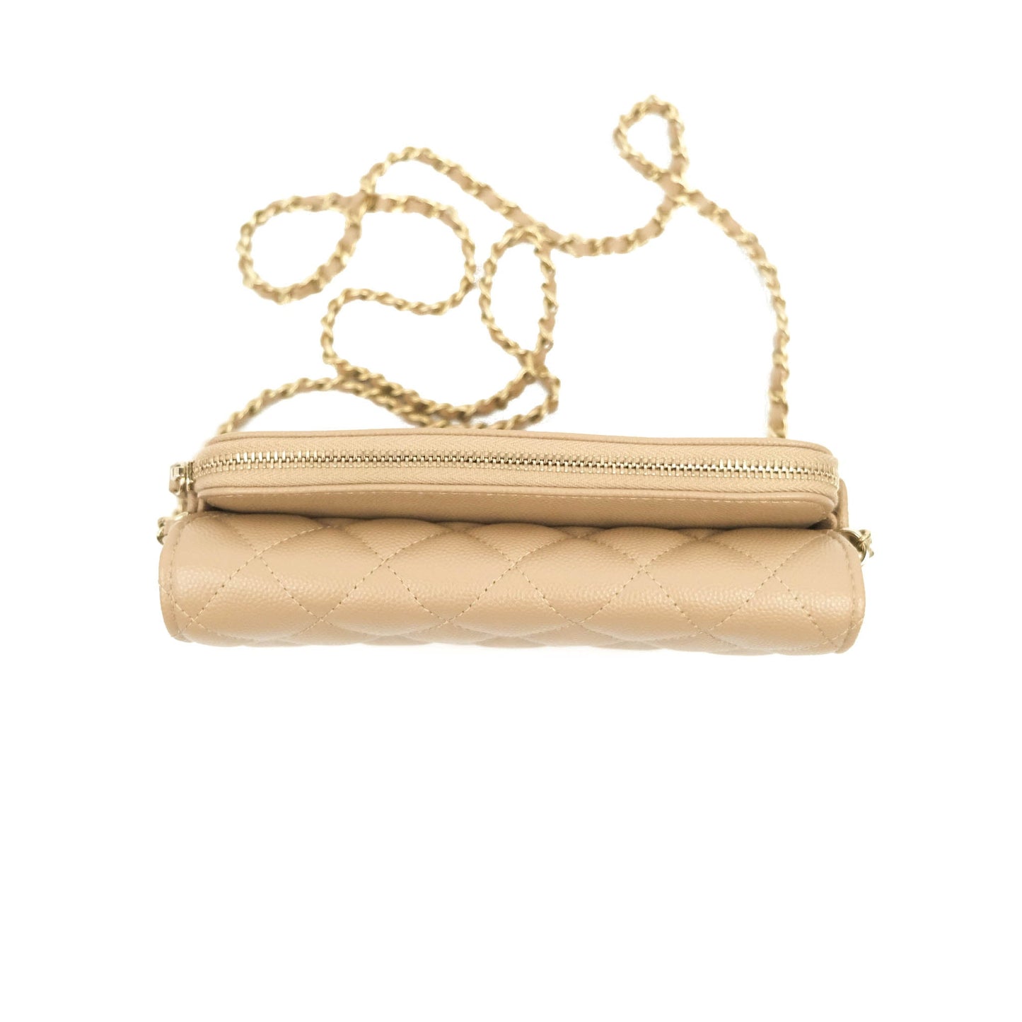 Chanel Classic Flap Phone Holder With Chain Dark Beige Caviar Gold Hardware 22A