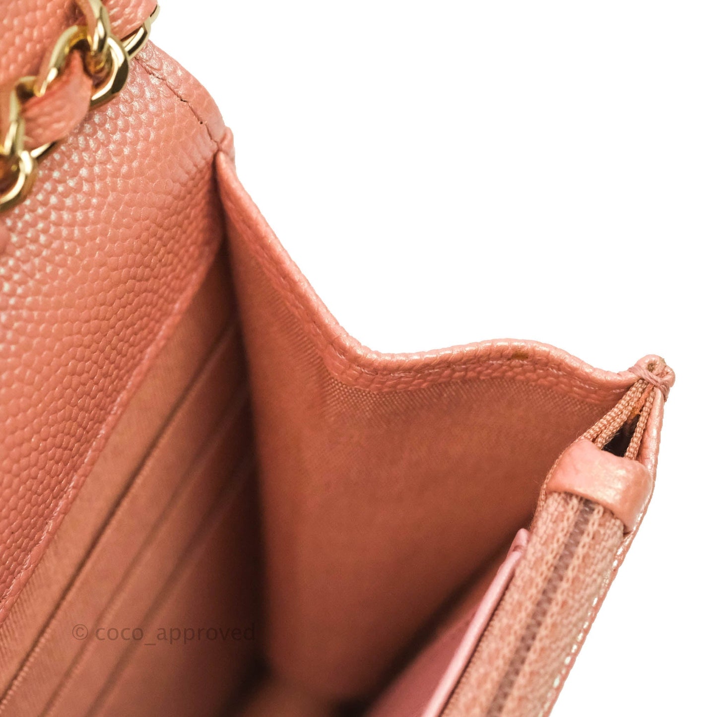 Chanel Quilted Wallet on Chain WOC Iridescent Pink Caviar Gold Hardware 19S