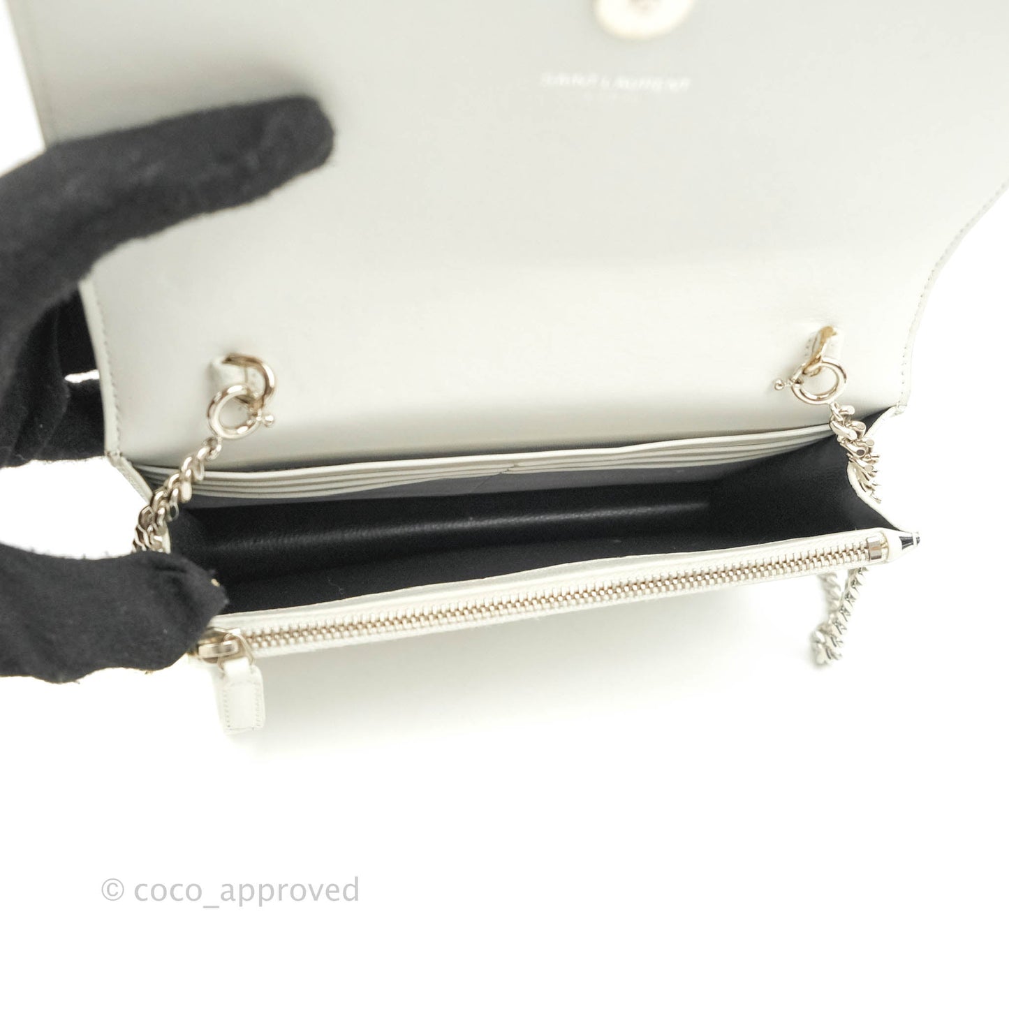 Saint Laurent Kate Tassel WOC White Silver Hardware