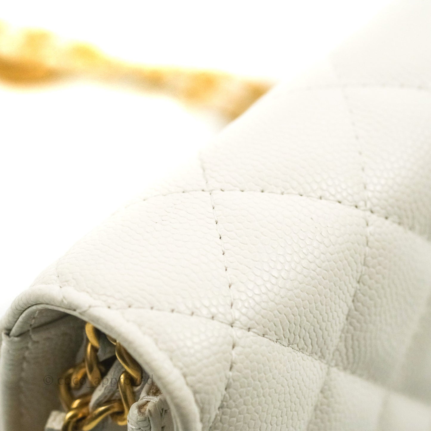 Chanel Quilted Gold CC Coin Wallet on Chain WOC White Caviar Gold Hardware