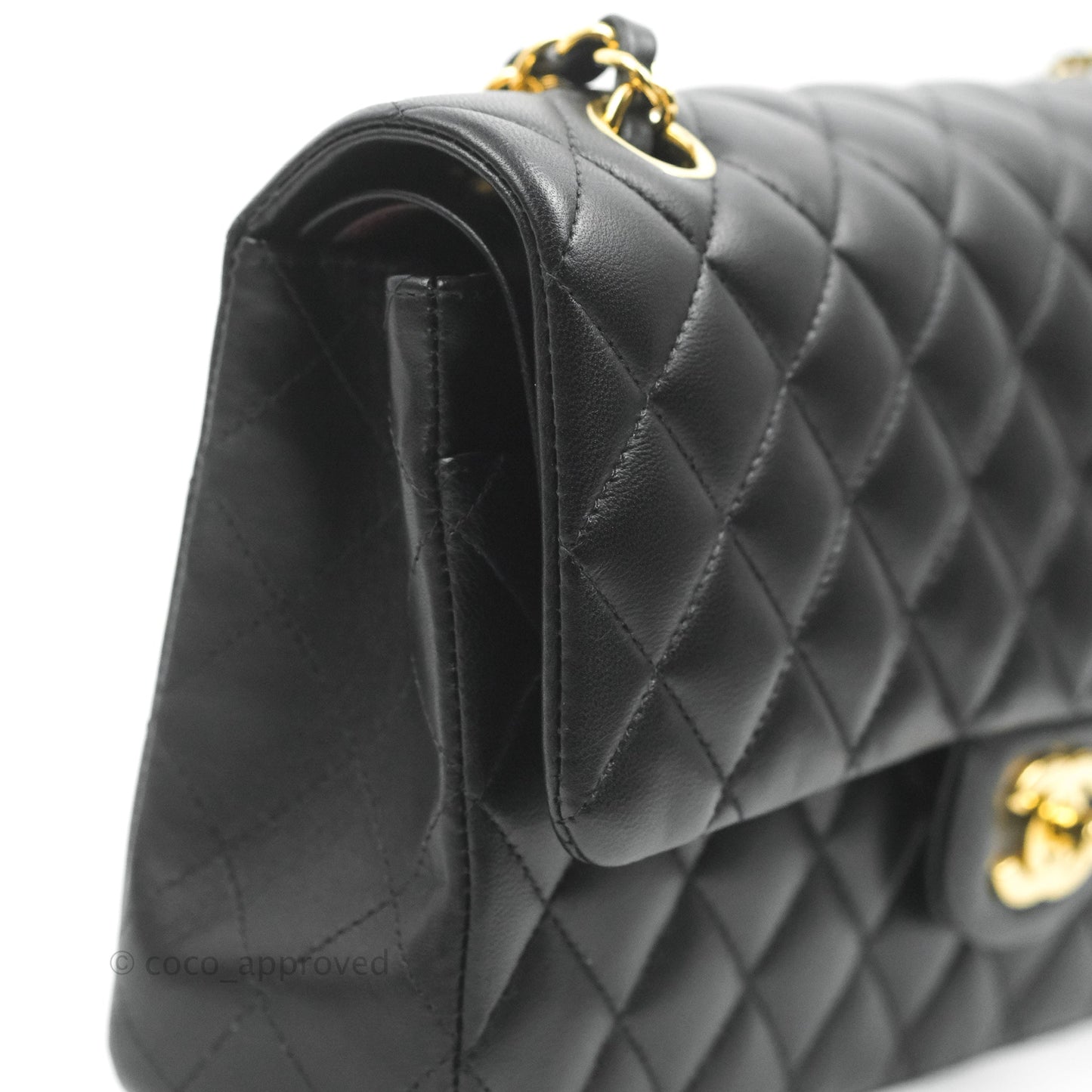 Chanel Classic M/L Medium Double Flap Black Lambskin Gold Hardware