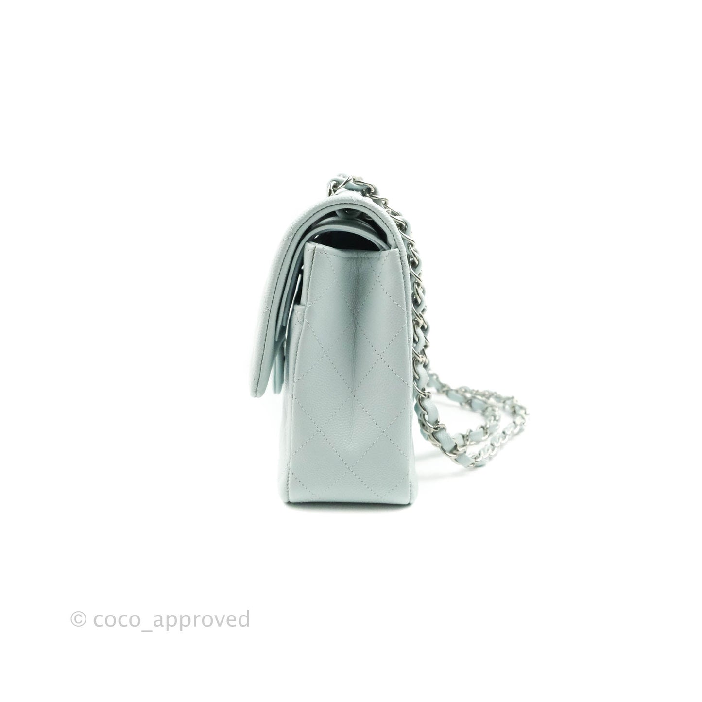 Chanel Quilted Classic M/L Medium Flap Light Blue Caviar Silver Hardware