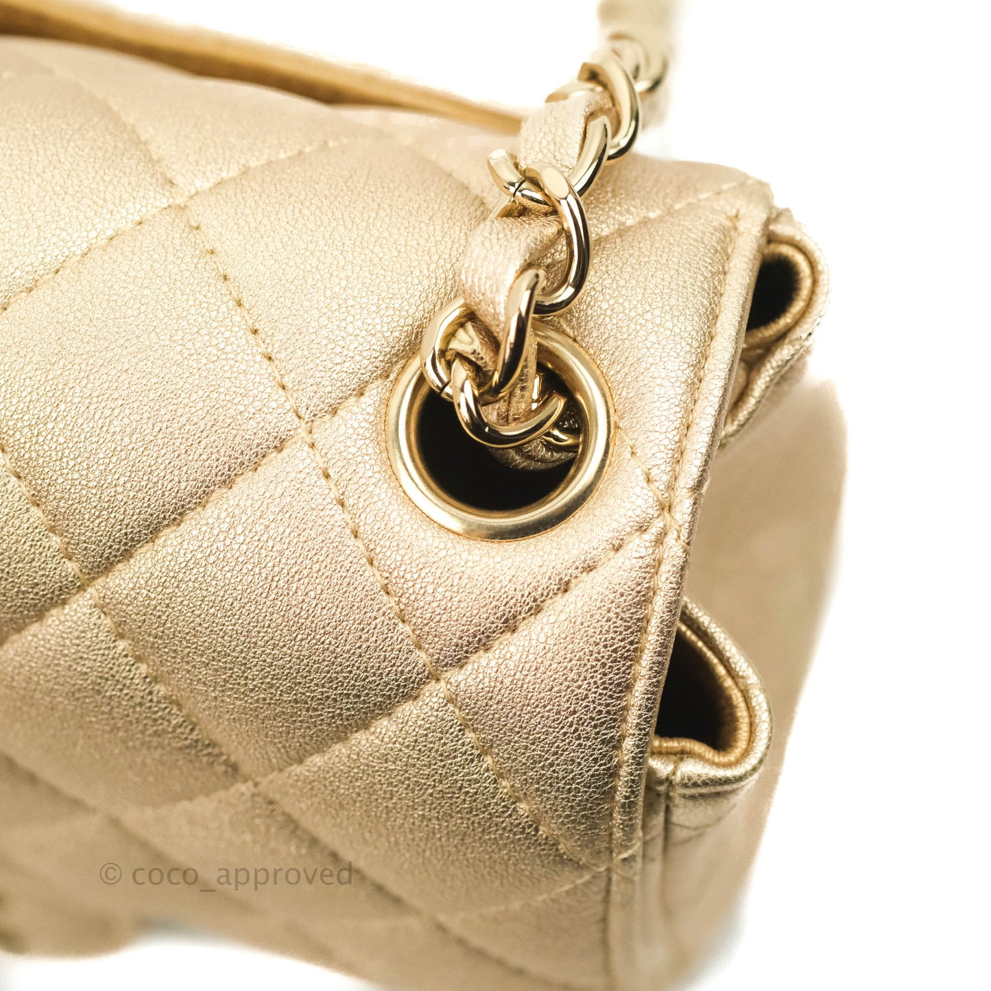 Chanel Classic Quilted Mini Square Flap Iridescent Gold Gold Hardware 21P