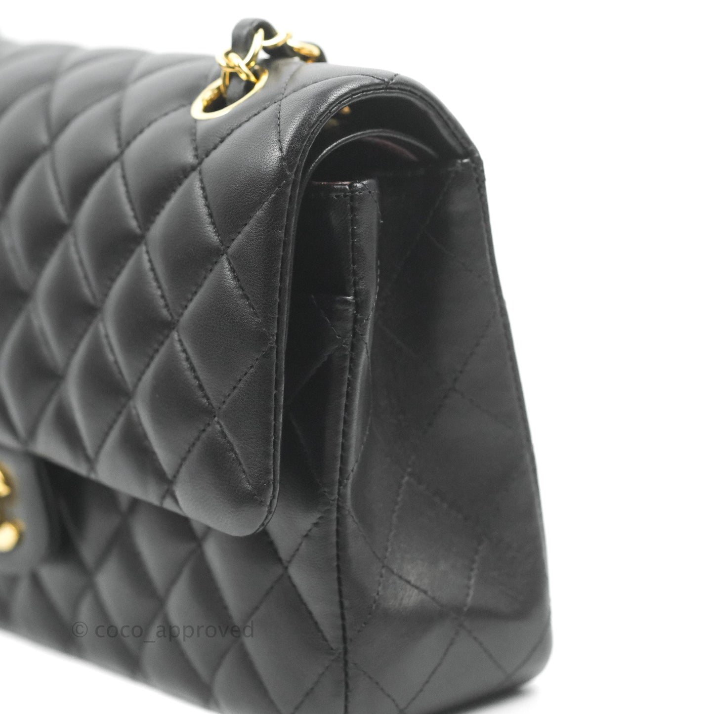 Chanel Classic M/L Medium Double Flap Black Lambskin Gold Hardware