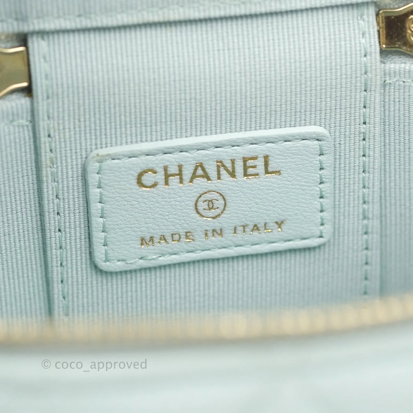 Chanel Mini Top Handle Vanity With Chain Light Blue Lambskin Gold Hardware