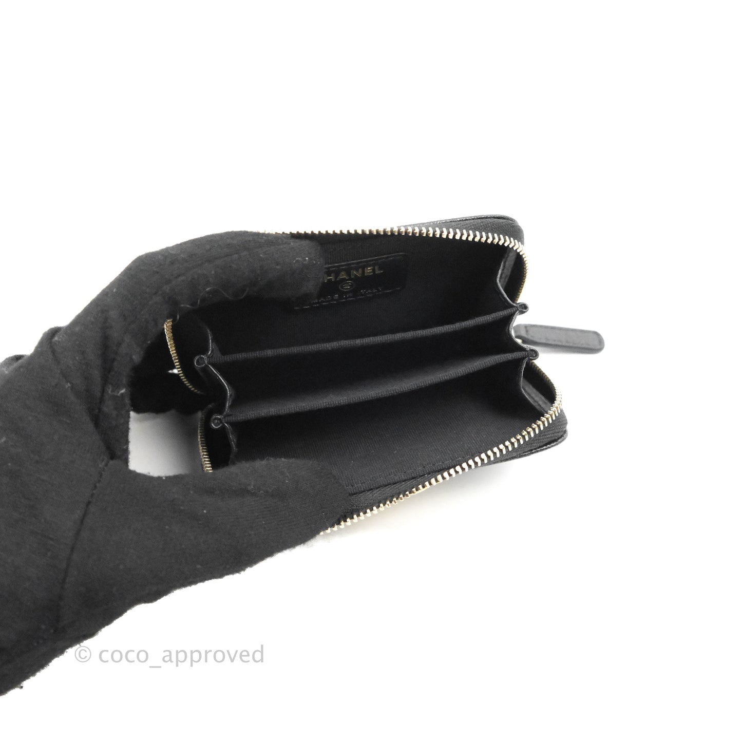Chanel Chevron Boy Zip Card Holder Black Caviar Gold Hardware