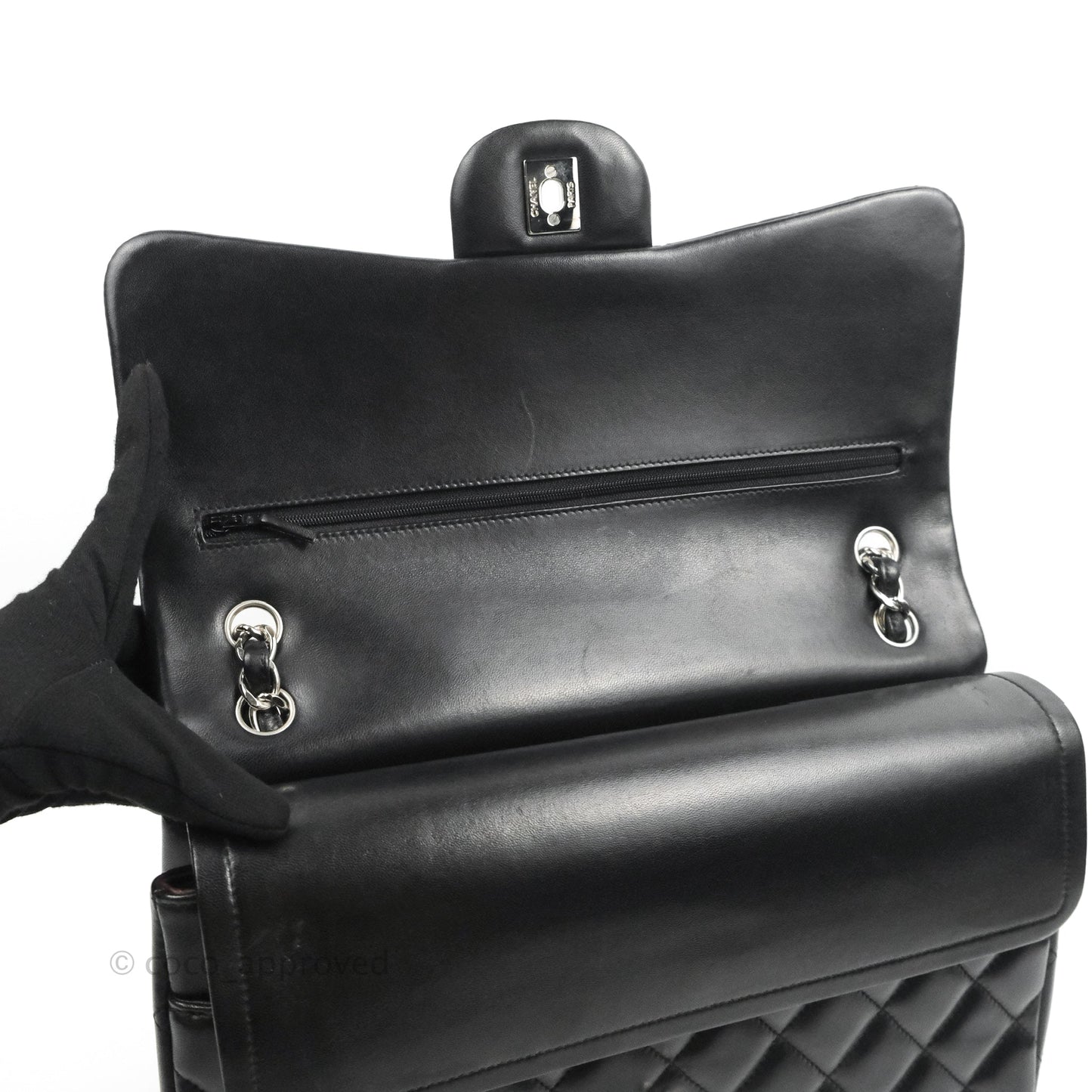 Chanel Quilted Jumbo Double Flap Black Lambskin Silver Hardware