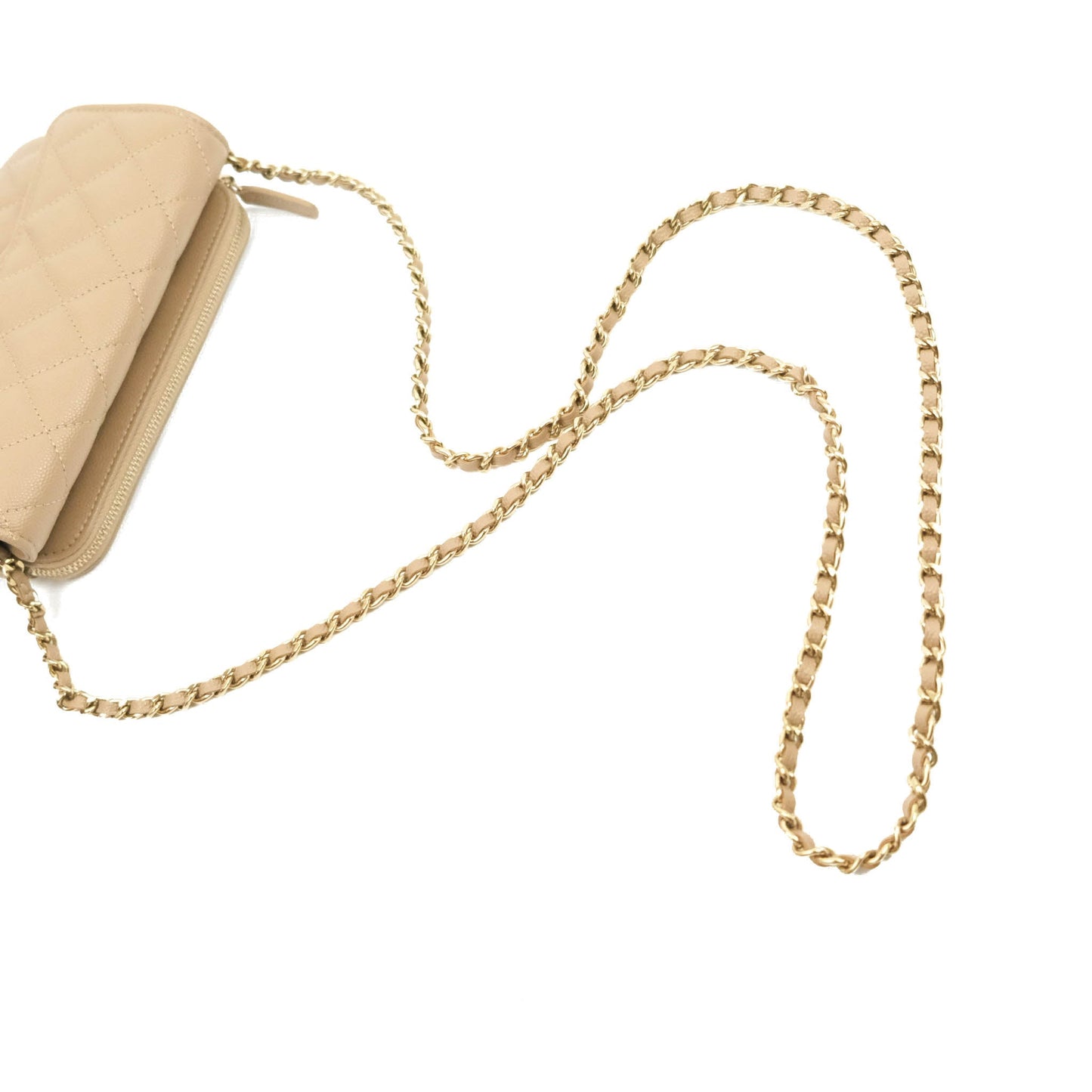 Chanel Classic Flap Phone Holder With Chain Dark Beige Caviar Gold Hardware 22A