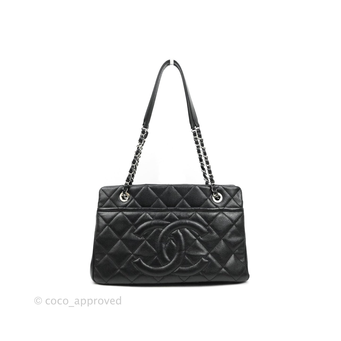 Chanel Quilted Caviar Leather Timeless CC Soft Shopping Tote Bag Black