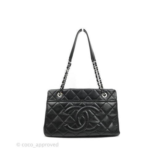 Chanel Quilted Caviar Leather Timeless CC Soft Shopping Tote Bag Black