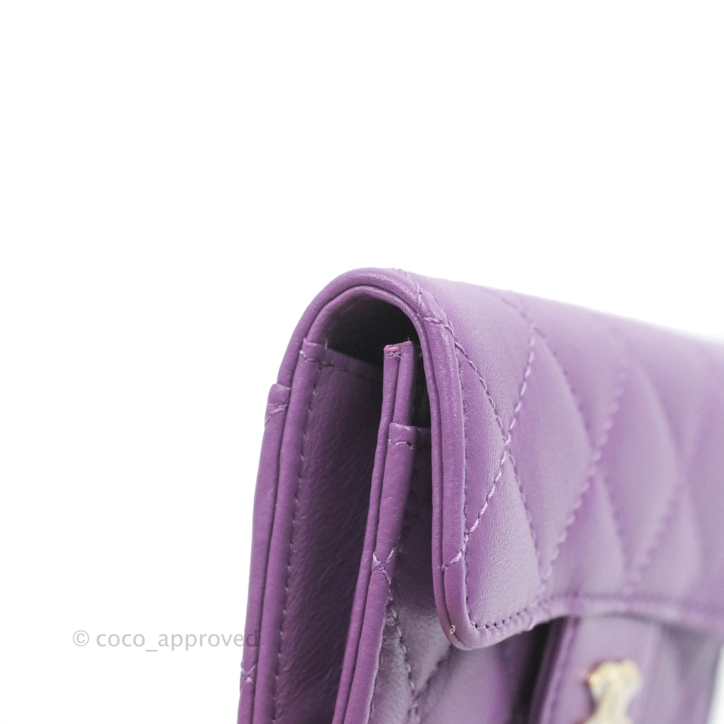 Chanel Quilted Flap Card Holder Purple Lambskin Gold Hardware