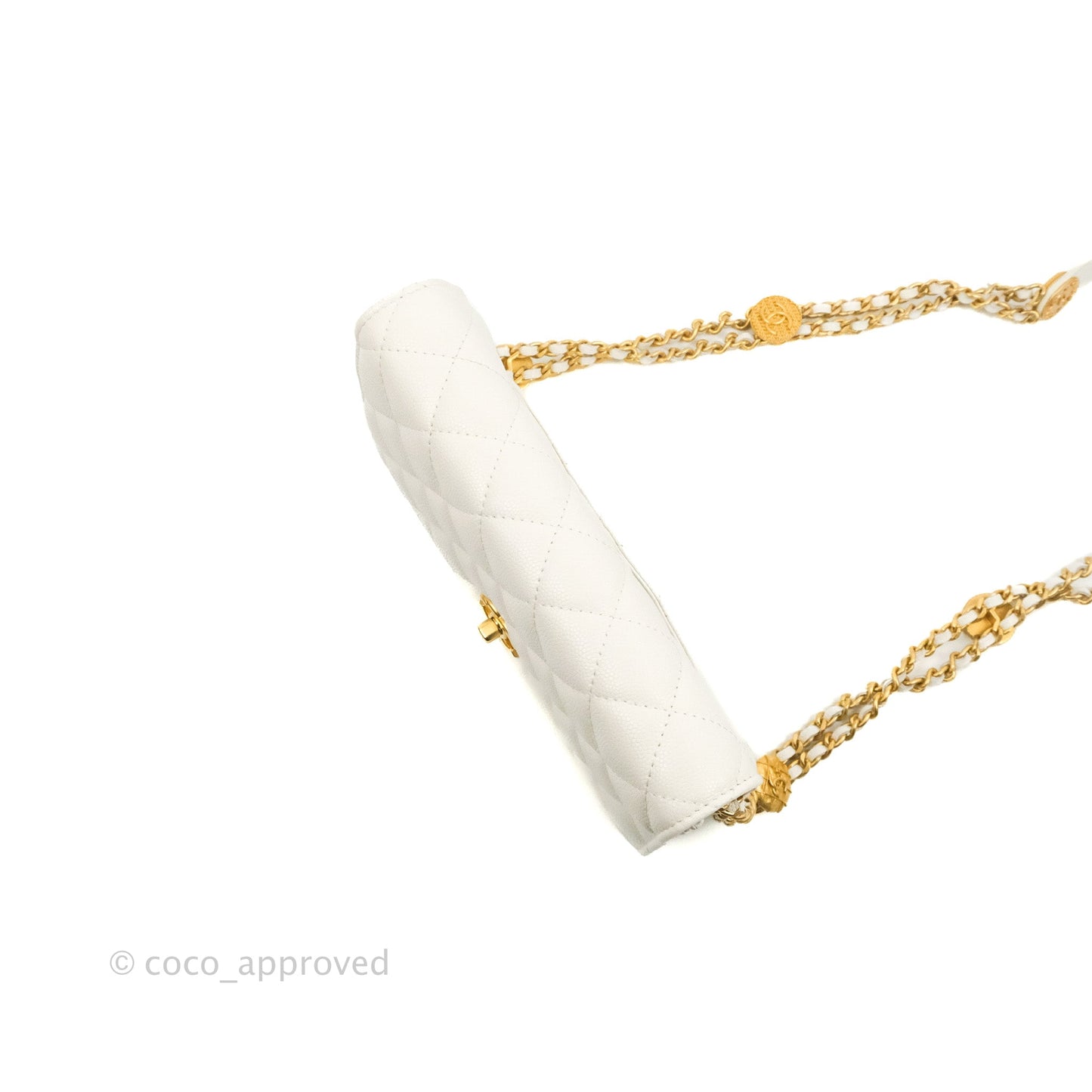 Chanel Quilted Gold CC Coin Wallet on Chain WOC White Caviar Gold Hardware