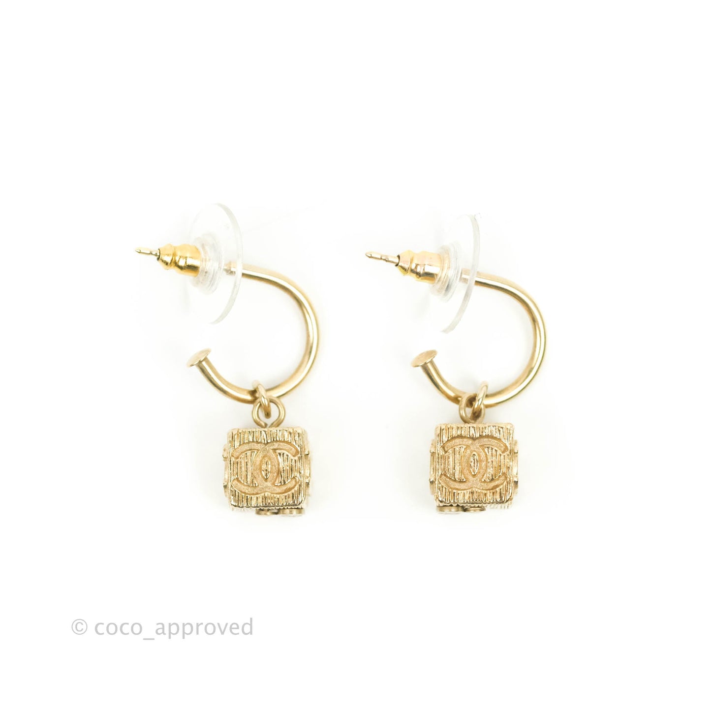Chanel Square CC Earrings Gold Tone 10P