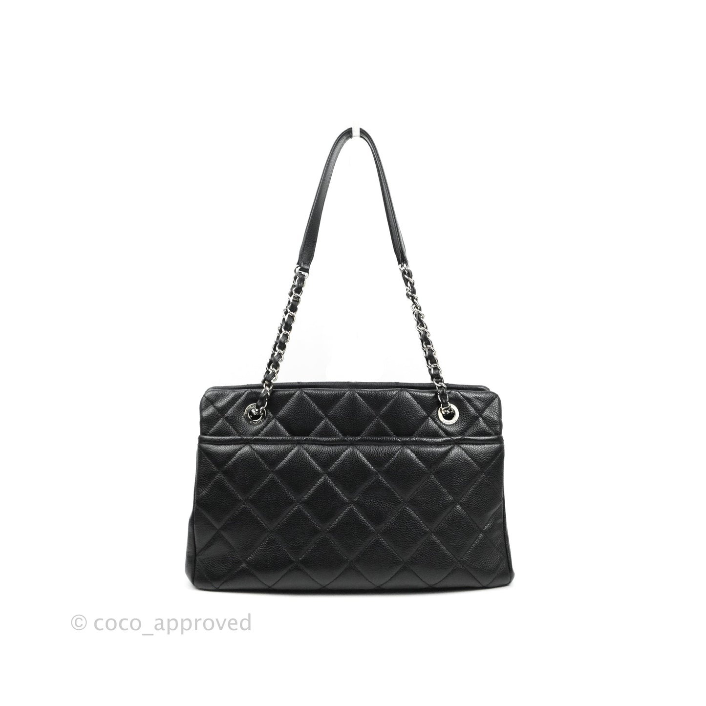 Chanel Quilted Caviar Leather Timeless CC Soft Shopping Tote Bag Black
