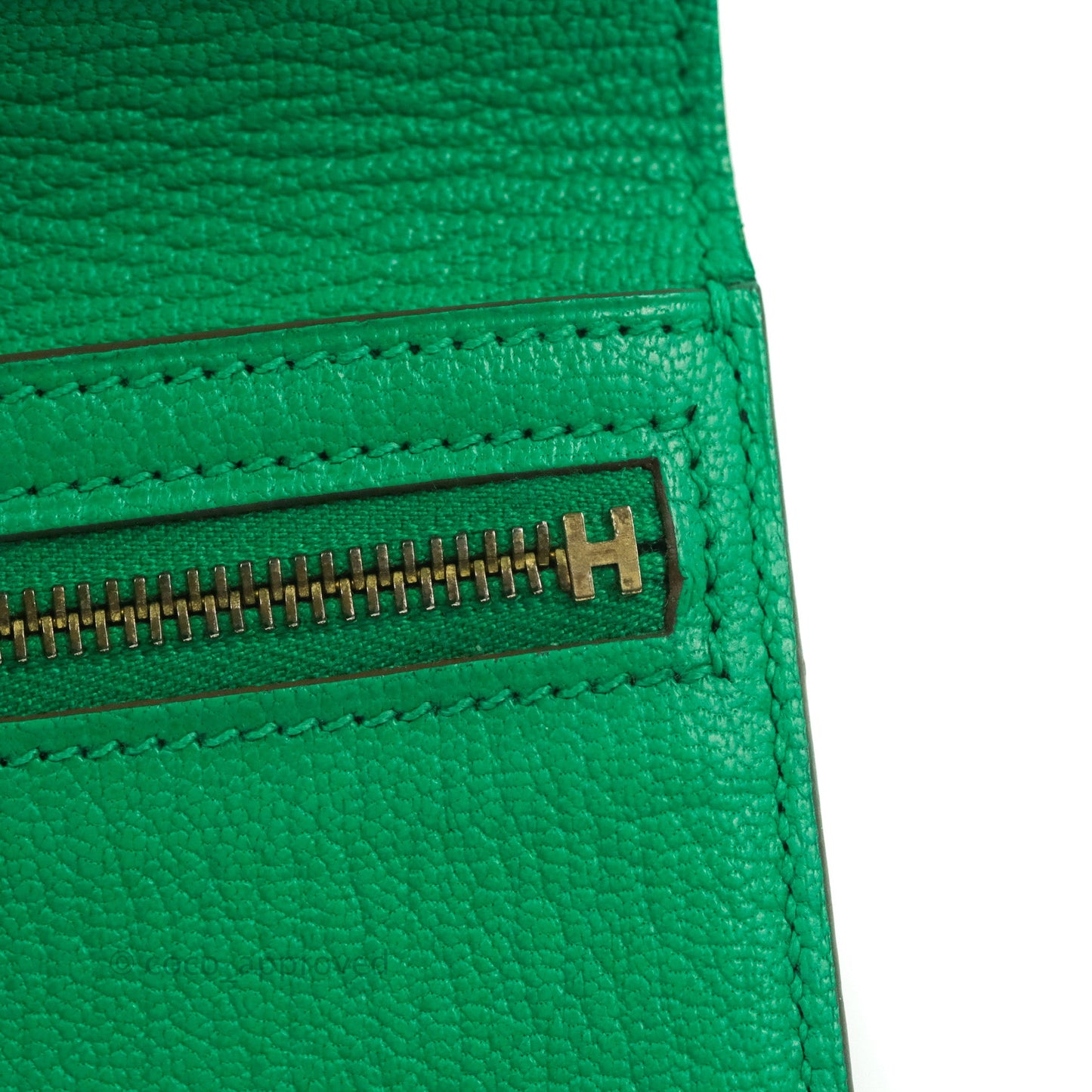Hermes Bearn Wallet Green Chevre Mysore Gold Hardware