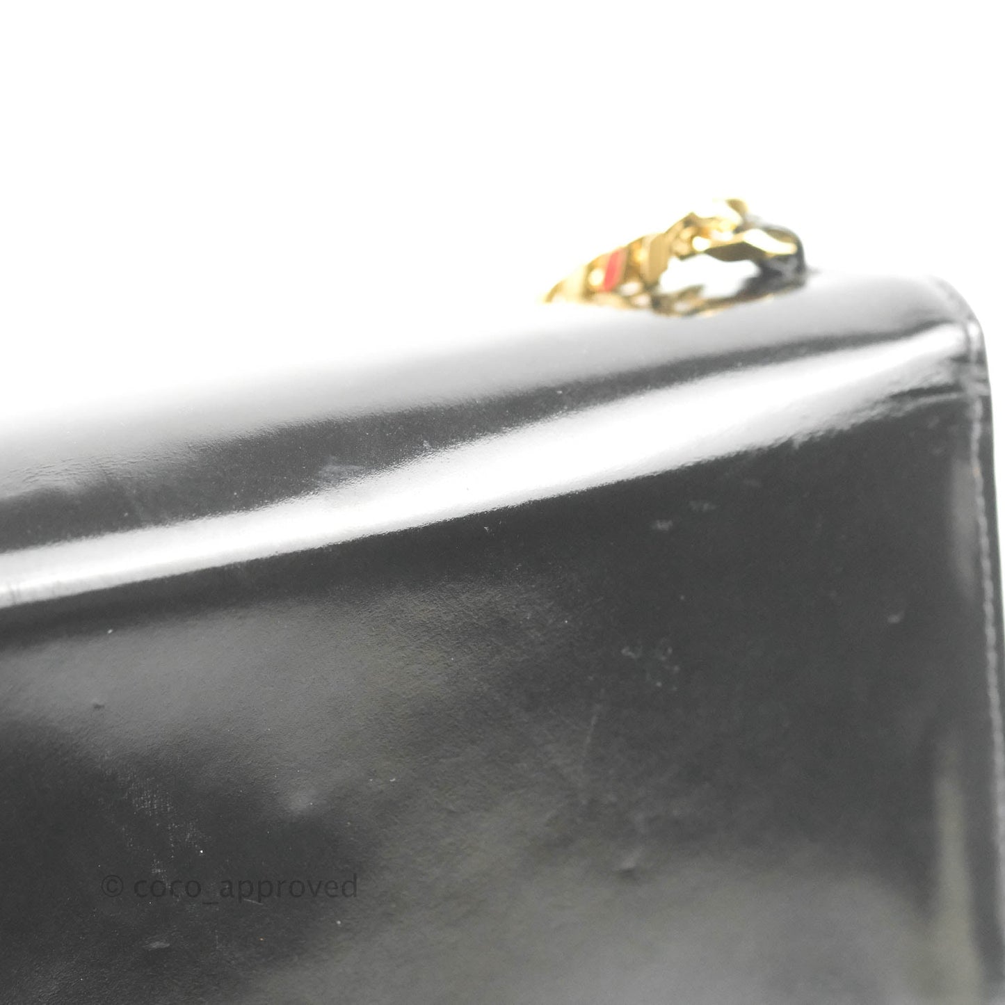 Chanel Vintage Chain Tote Bag Black Patent Gold Hardware