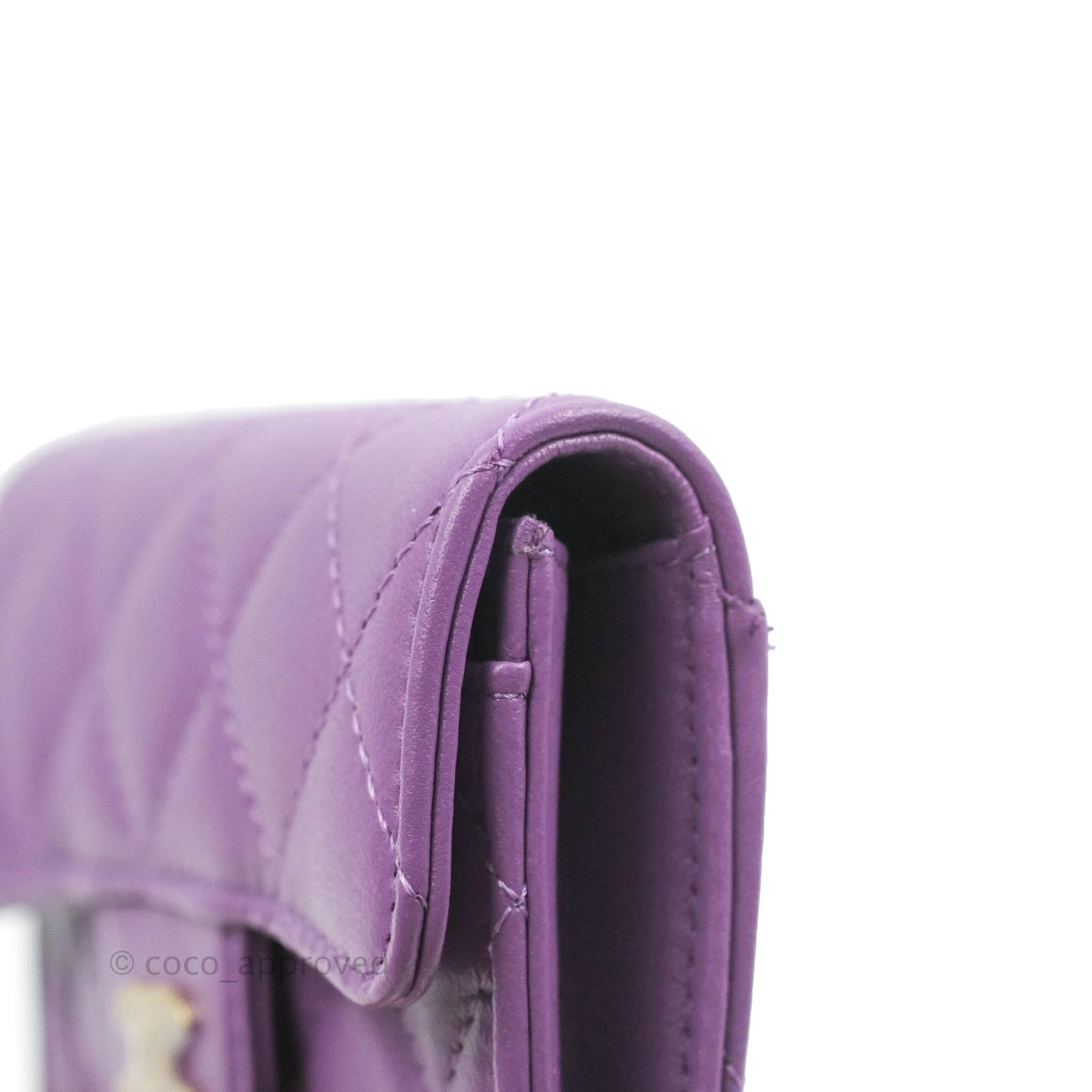 Chanel Quilted Flap Card Holder Purple Lambskin Gold Hardware