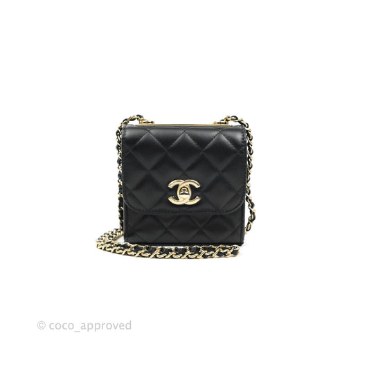 Chanel Mini Quilted Trendy CC Clutch With Chain Black Lambskin Gold Hardware
