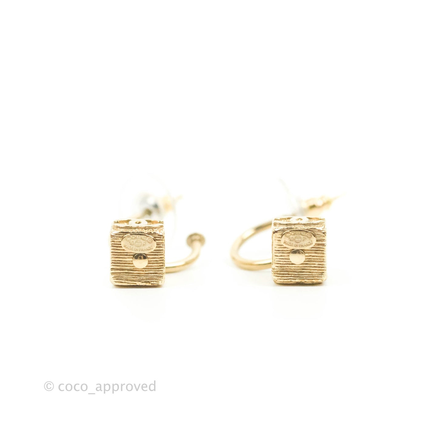 Chanel Square CC Earrings Gold Tone 10P