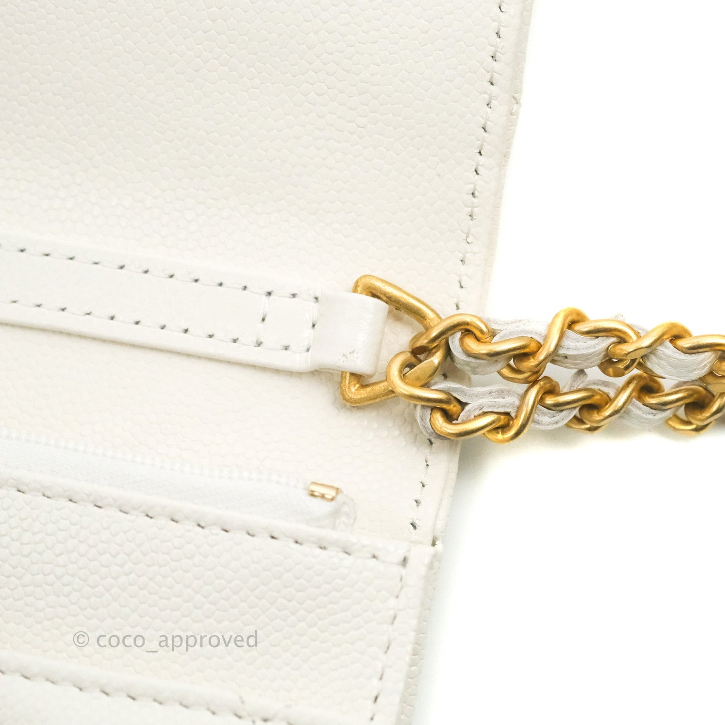 Chanel Quilted Gold CC Coin Wallet on Chain WOC White Caviar Gold Hardware