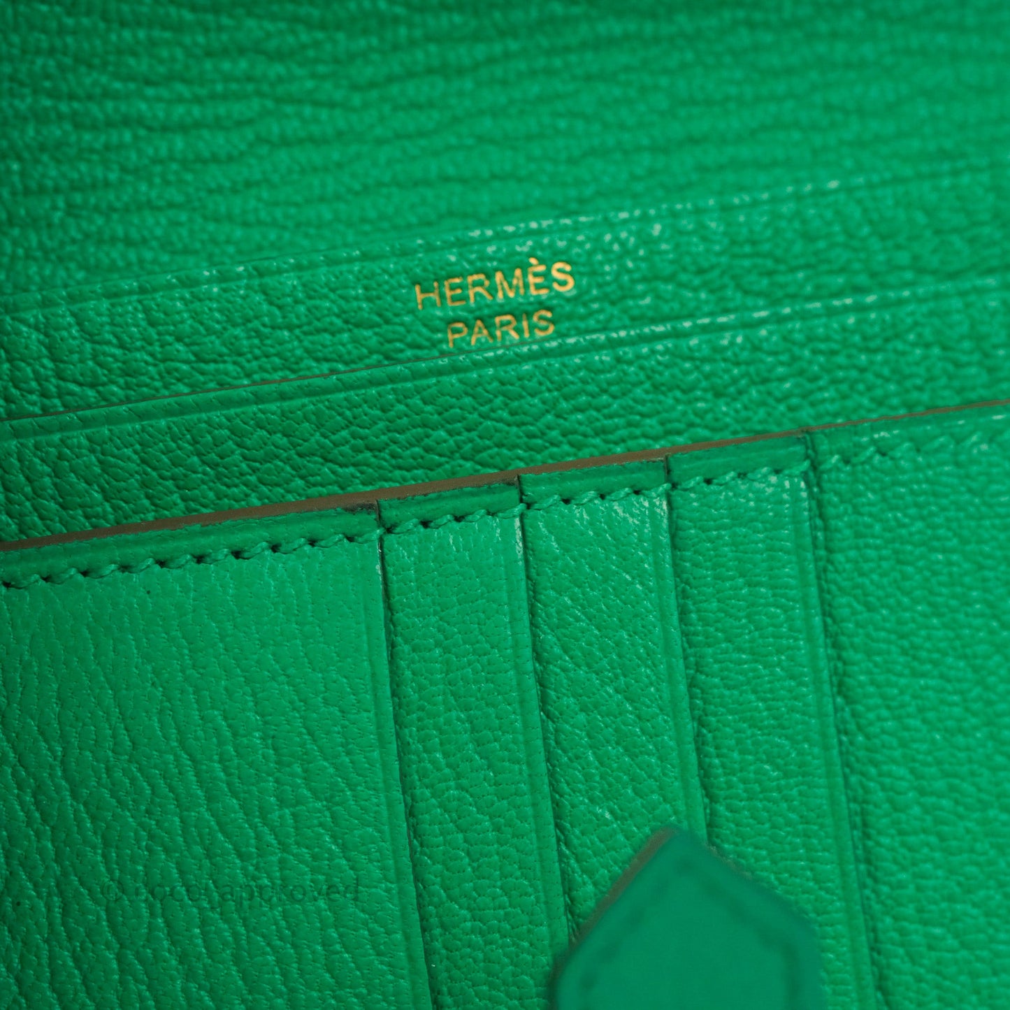 Hermes Bearn Wallet Green Chevre Mysore Gold Hardware