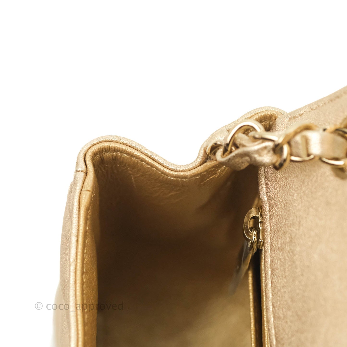 Chanel Classic Quilted Mini Square Flap Iridescent Gold Gold Hardware 21P