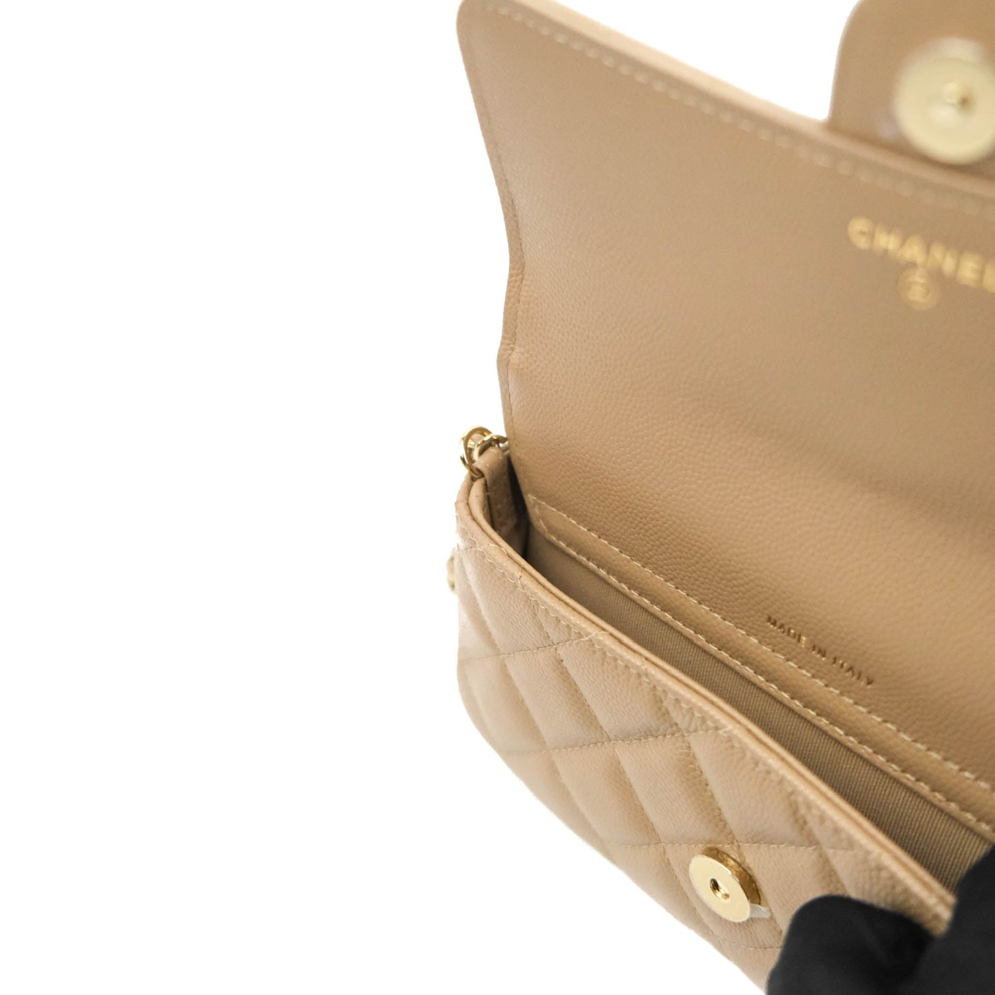 Chanel Classic Flap Phone Holder With Chain Dark Beige Caviar Gold Hardware 22A