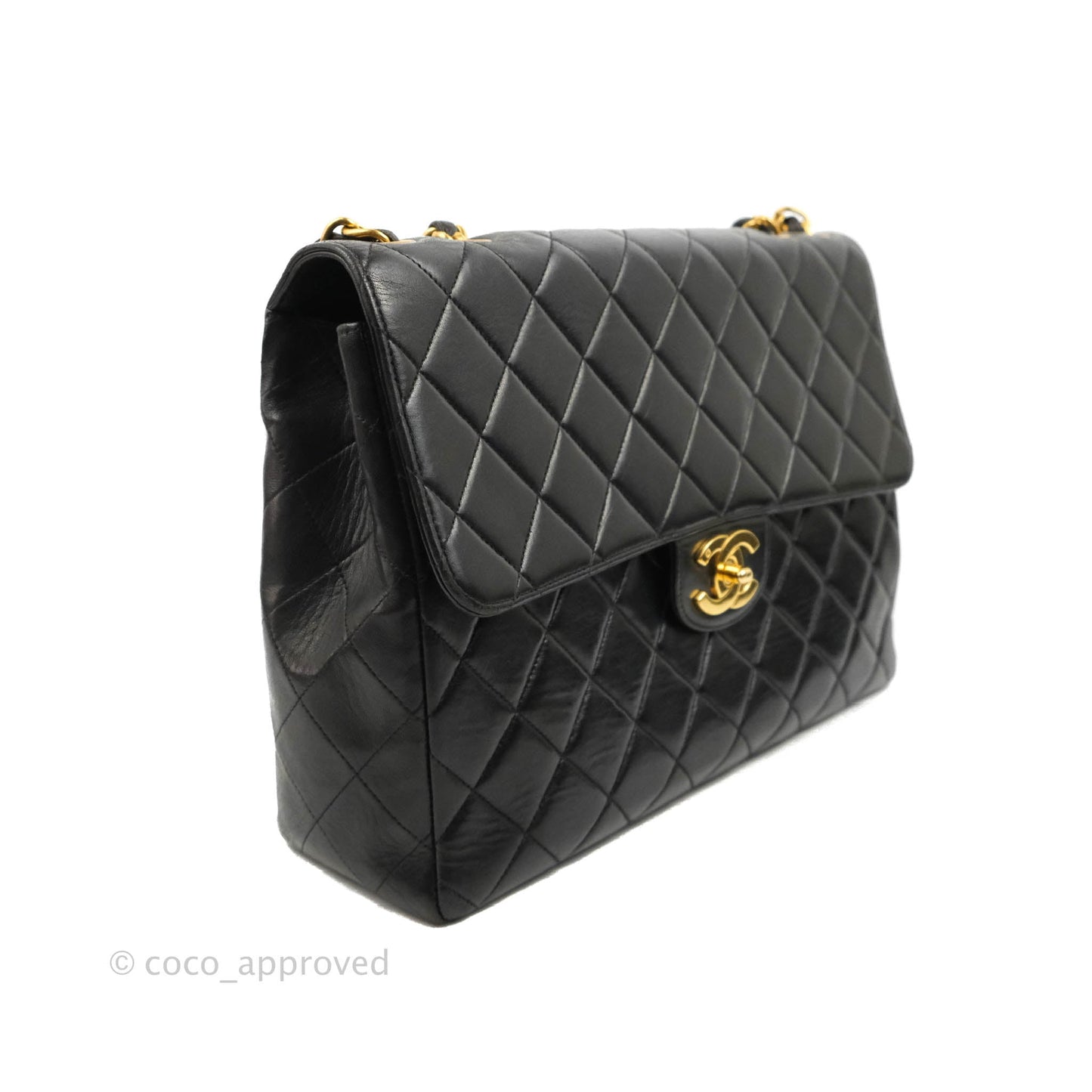 Chanel Vintage Jumbo Single Flap Black Lambskin 24K Gold Hardware