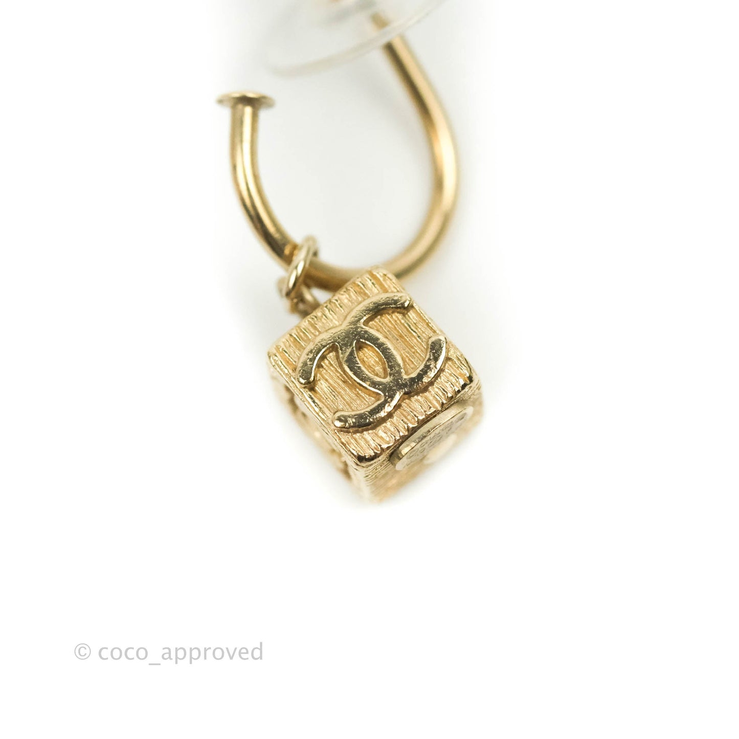 Chanel Square CC Earrings Gold Tone 10P