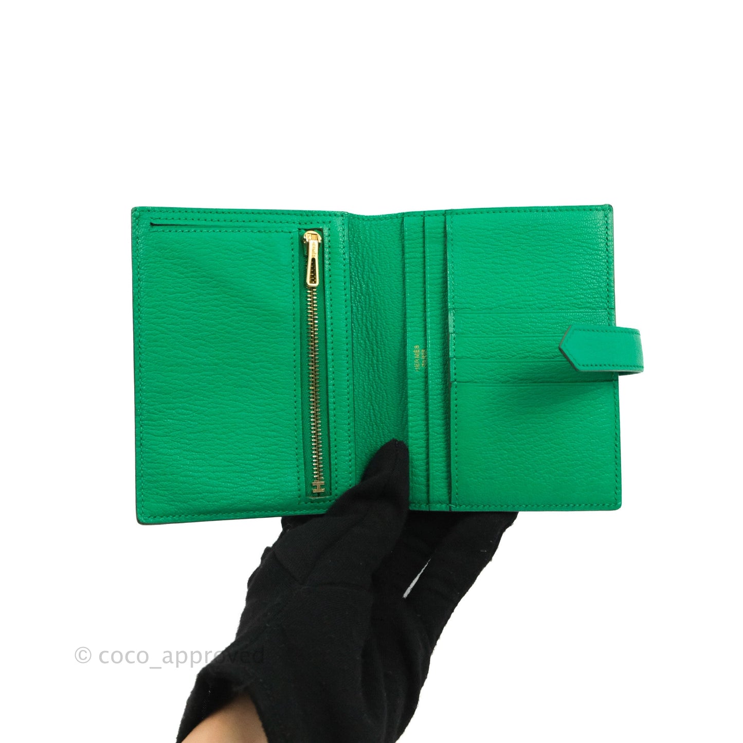 Hermes Bearn Wallet Green Chevre Mysore Gold Hardware