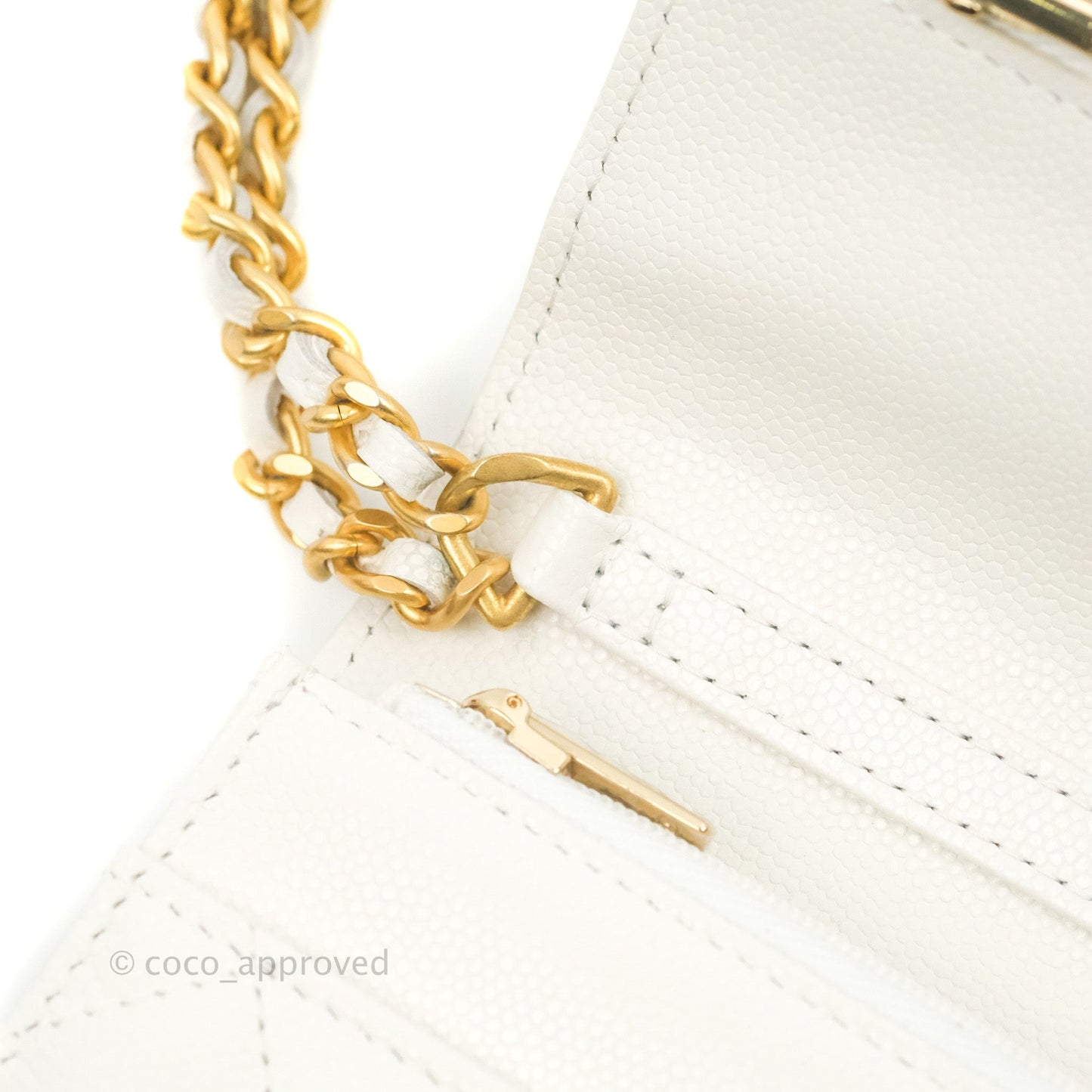 Chanel Quilted Gold CC Coin Wallet on Chain WOC White Caviar Gold Hardware