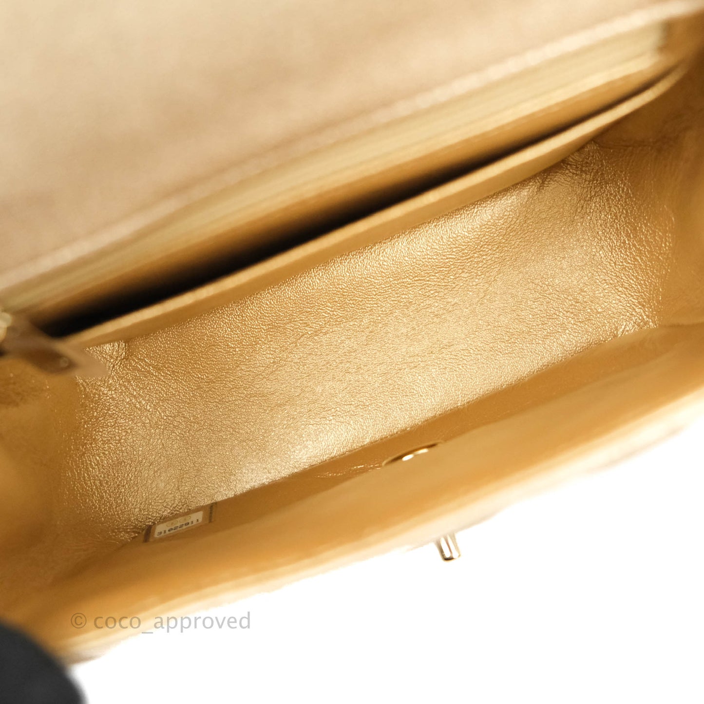 Chanel Classic Quilted Mini Square Flap Iridescent Gold Gold Hardware 21P
