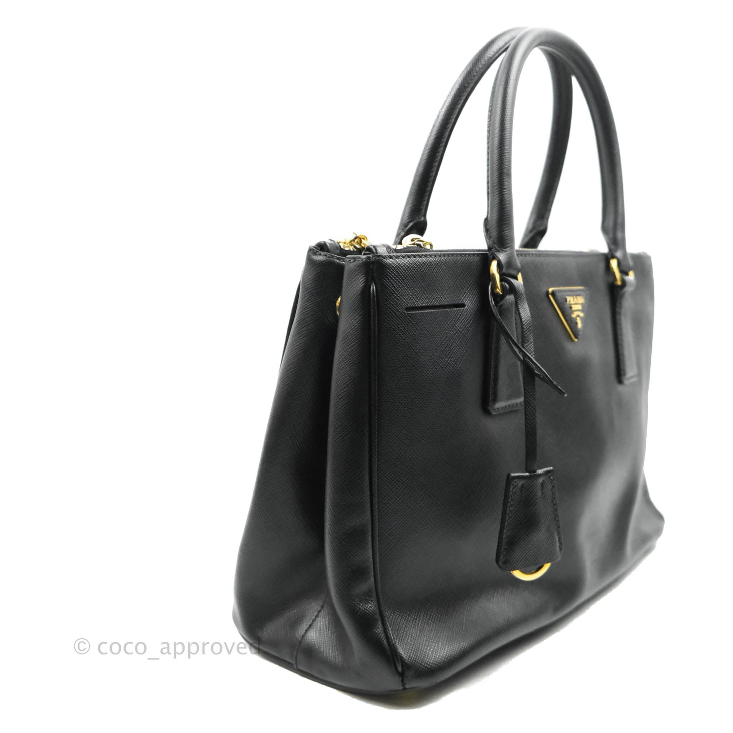 Prada Galleria Double Lux Black Saffiano Leather Zip Satchel