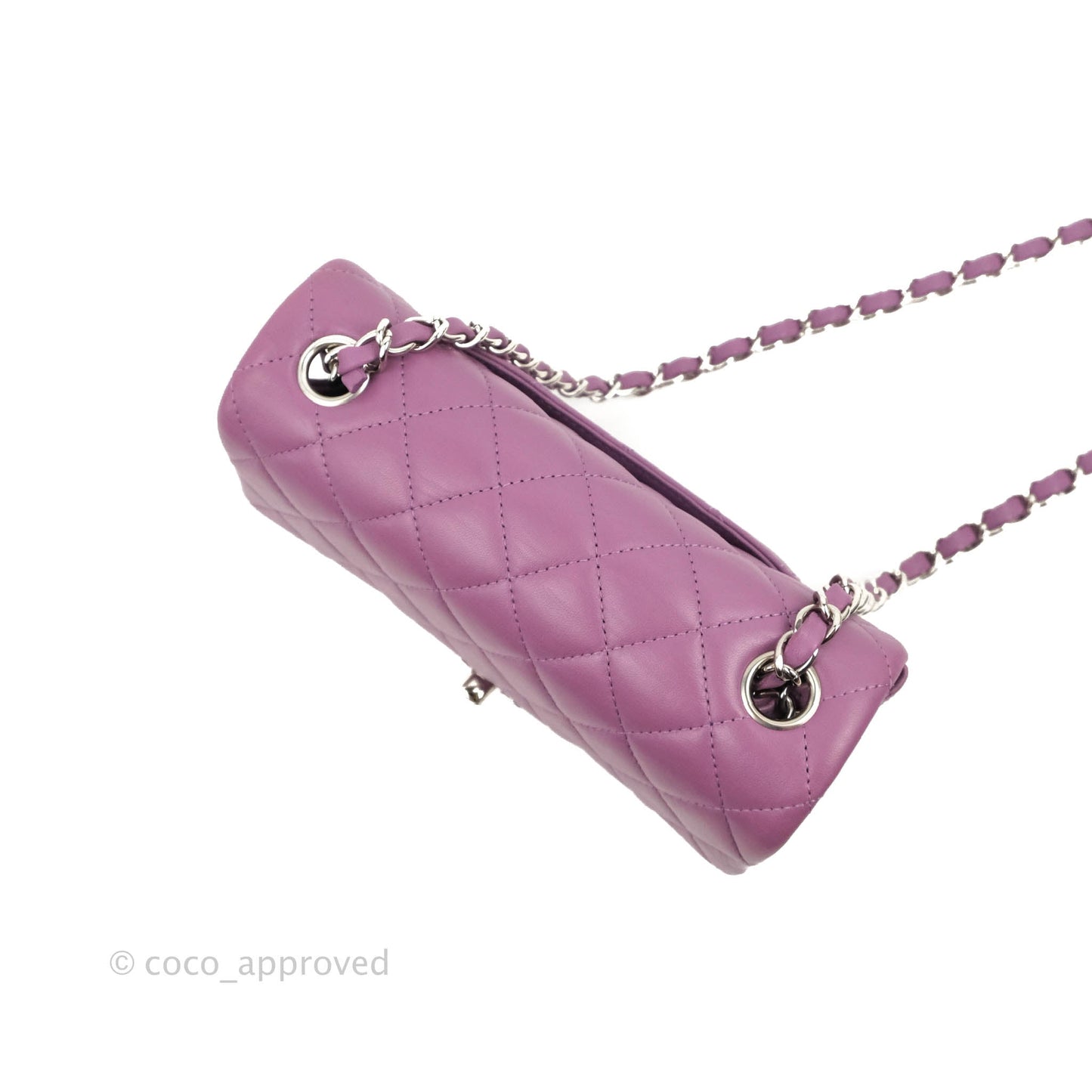 Chanel Quilted Mini Rectangular Flap Purple Lambskin Silver Hardware
