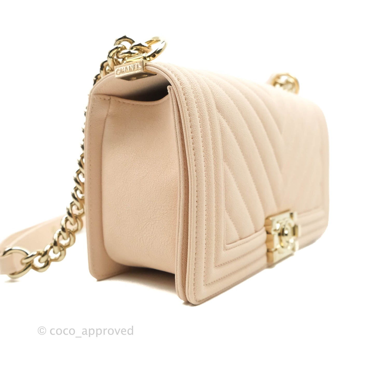 Chanel Quilted Medium Boy Light Pink Beige Caviar Gold Hardware 20A