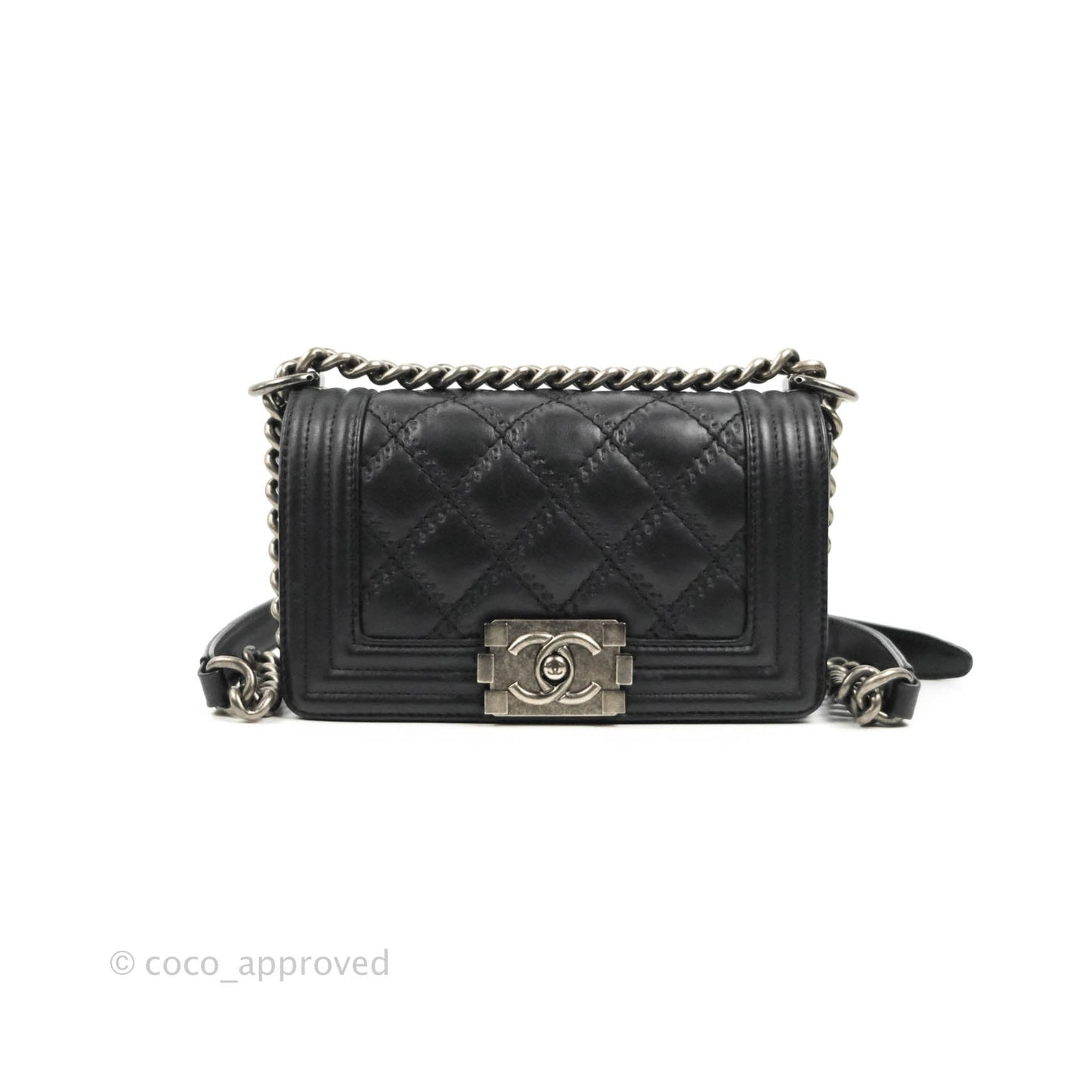 Chanel Small Boy Double Stitch Black Calfskin Ruthenium Hardware