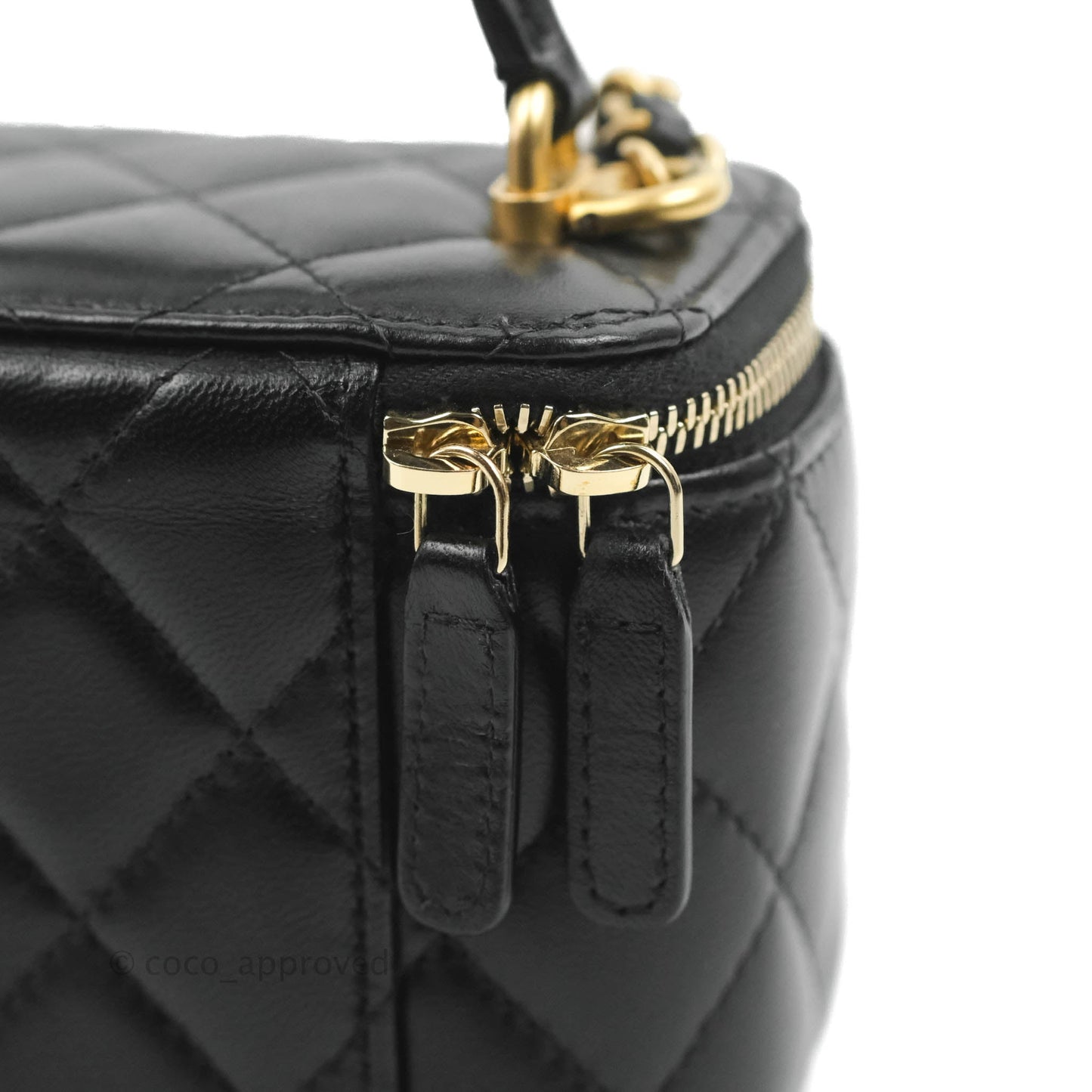 Chanel Mini Top Handle Vanity With Chain Black Lambskin Gold Hardware