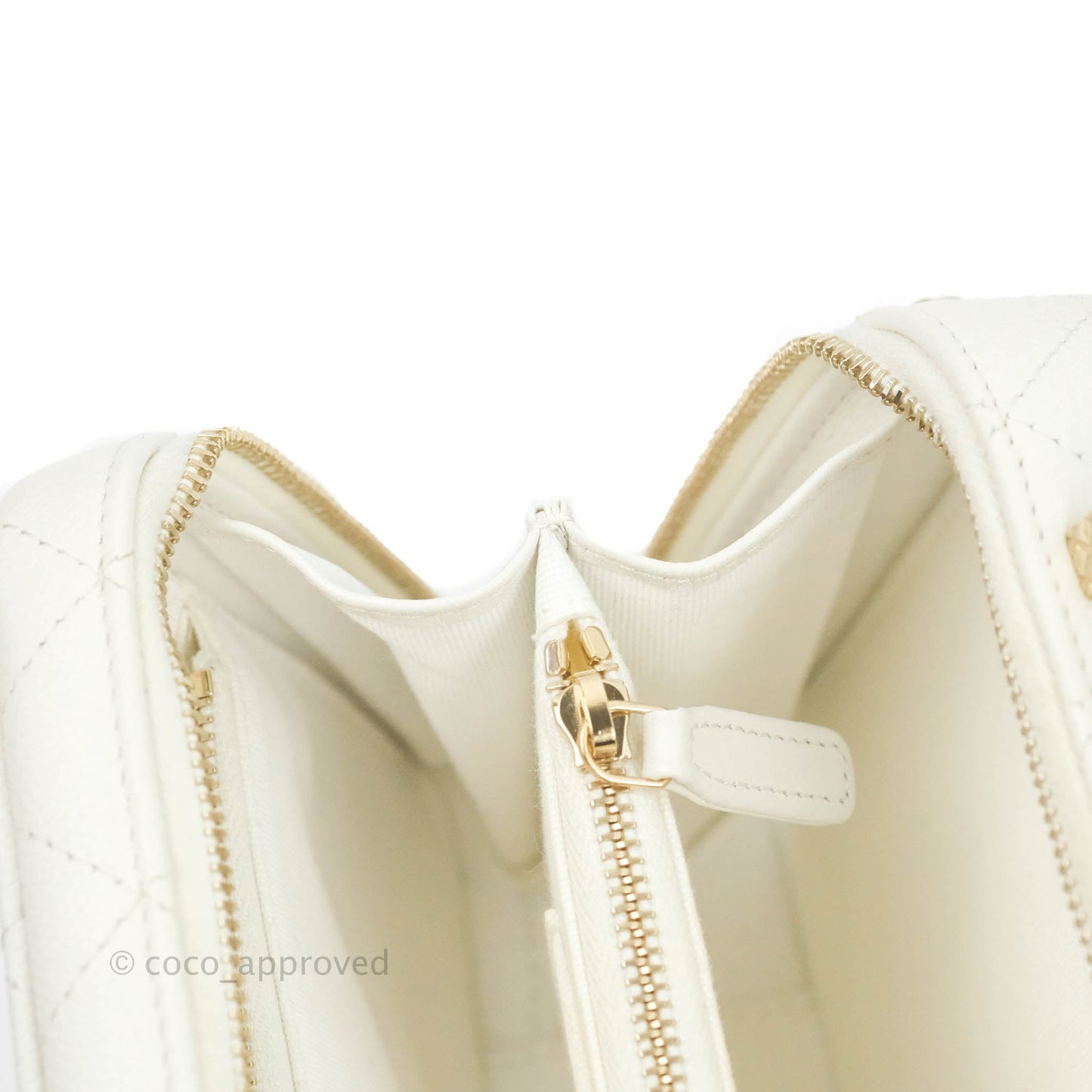 Chanel Quilted Top Handle Vanity White Caviar Gold Hardware