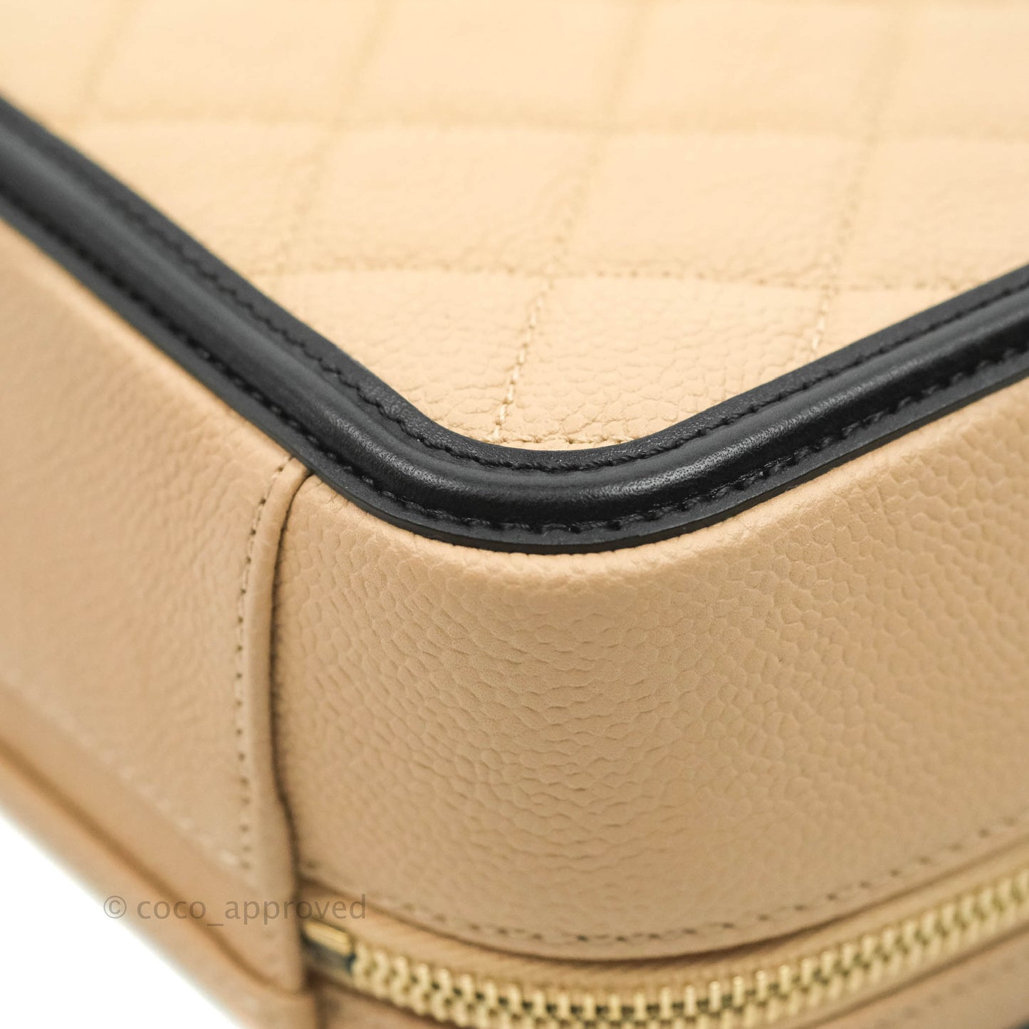 Chanel Quilted Medium CC Filigree Vanity Case Beige Caviar Gold Hardware