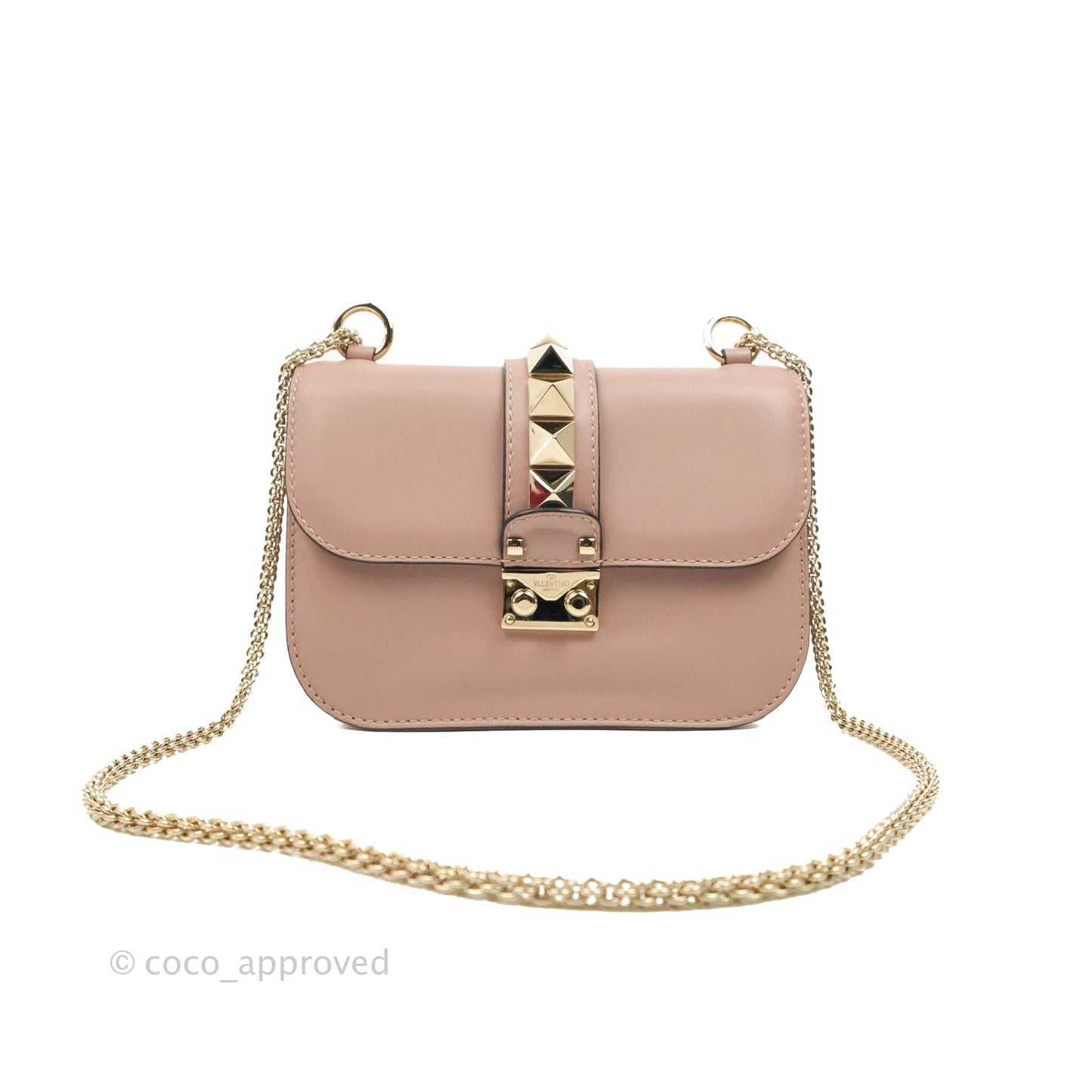Valentino Small Vitello Glam Lock Rockstud Flap Poudre
