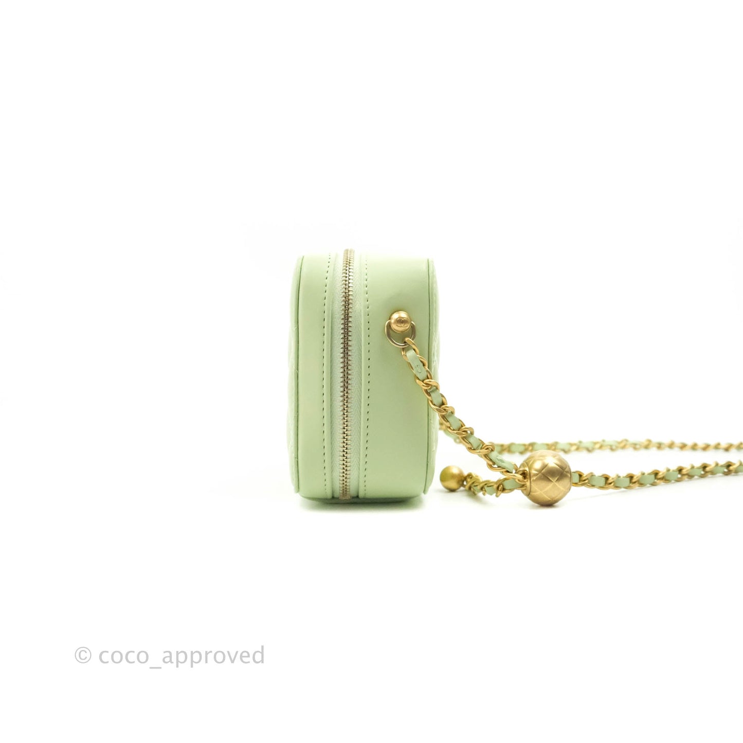 Chanel Mini Pearl Crush Quilted Camera Case Pastel Green Lambskin Aged Gold Hardware