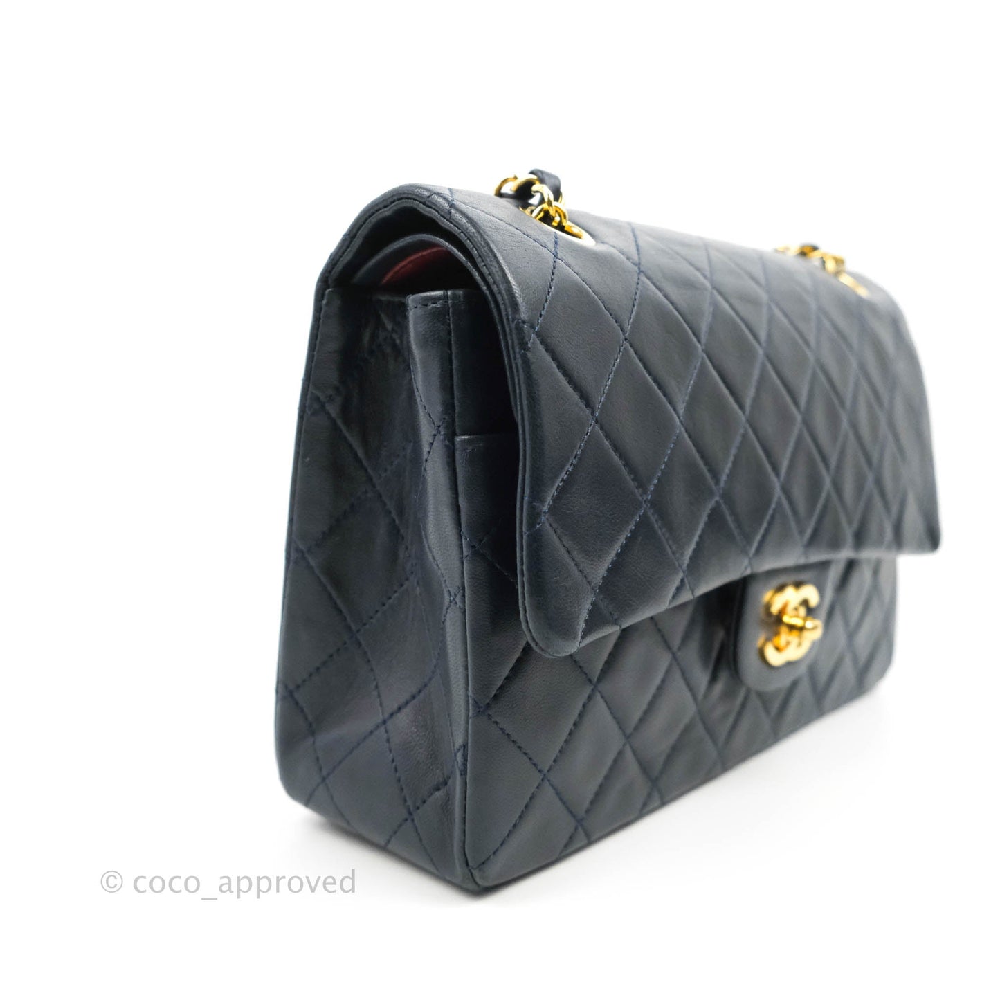 Chanel Classic Vintage Medium M/L Flap Navy Lambskin 24K Gold Hardware
