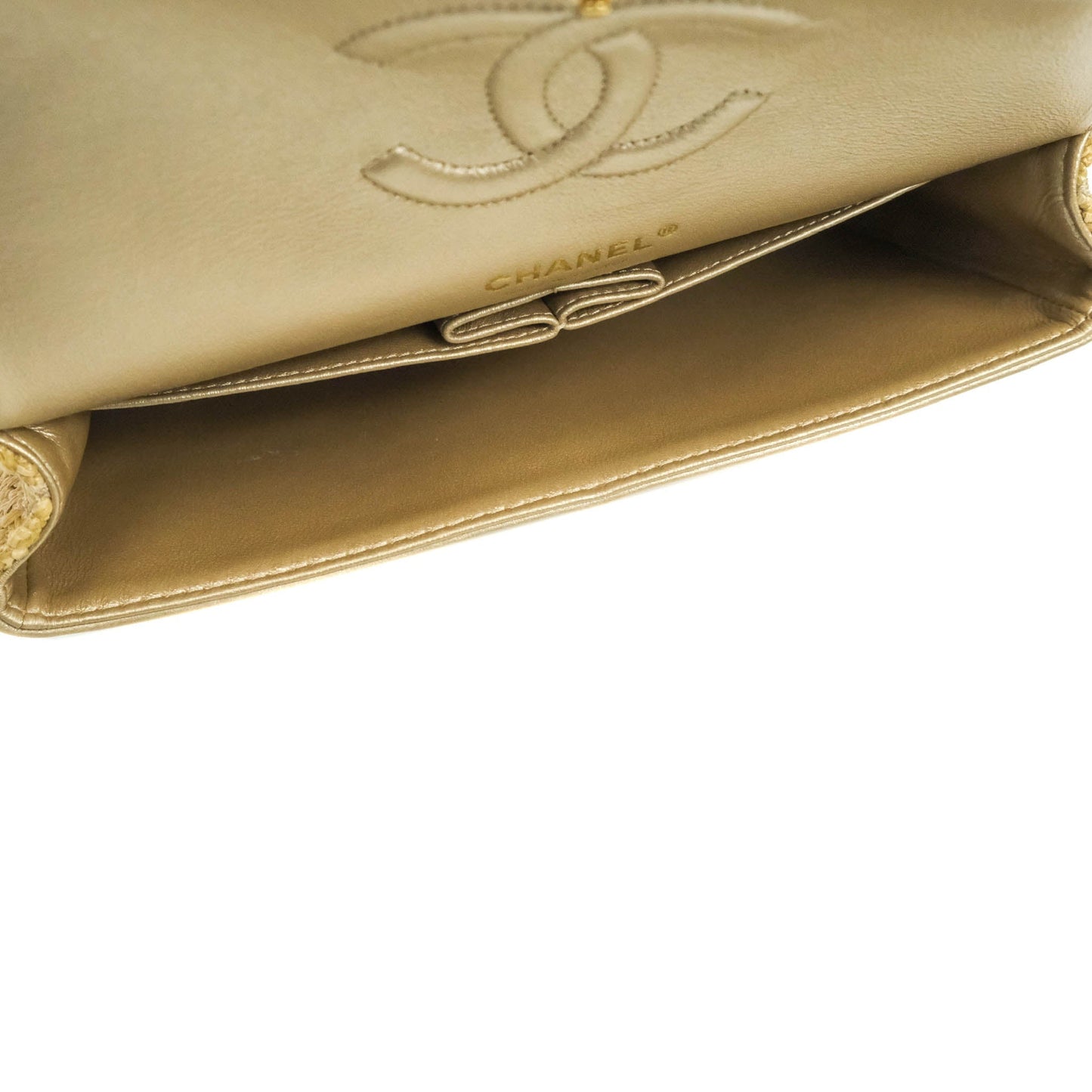 Chanel Classic M/L Medium Double Flap Woven Reed Aged Gold Hardware