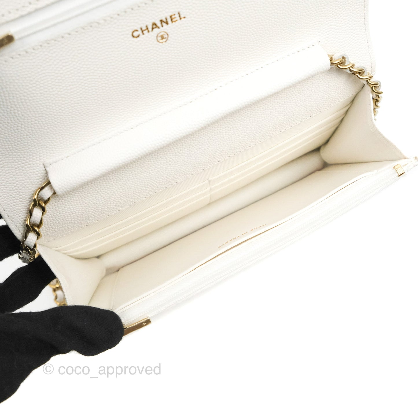 Chanel Quilted Classic Wallet on Chain WOC White Caviar Gold Hardware