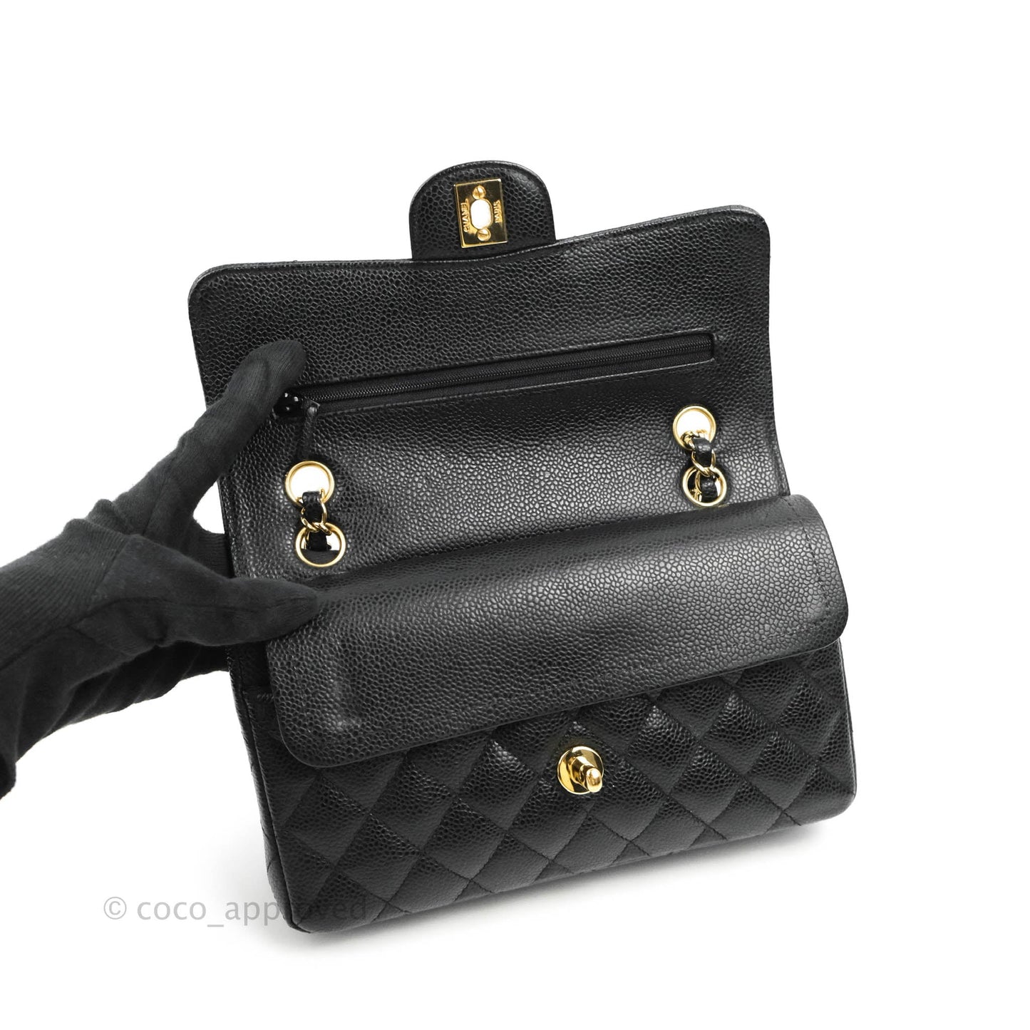 Chanel Small Classic Quilted Flap Black Caviar 24K Gold Hardware