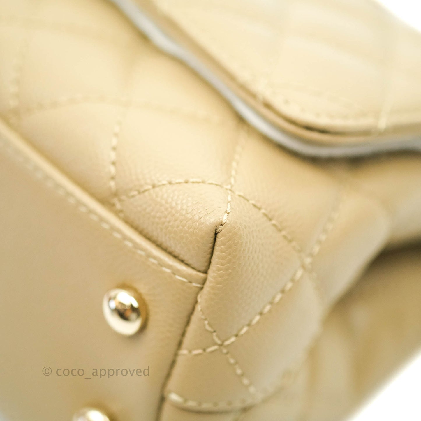 Chanel Mini Beige Coco Handle Quilted Caviar Gold Hardware Embossed Lizard Handle 21A